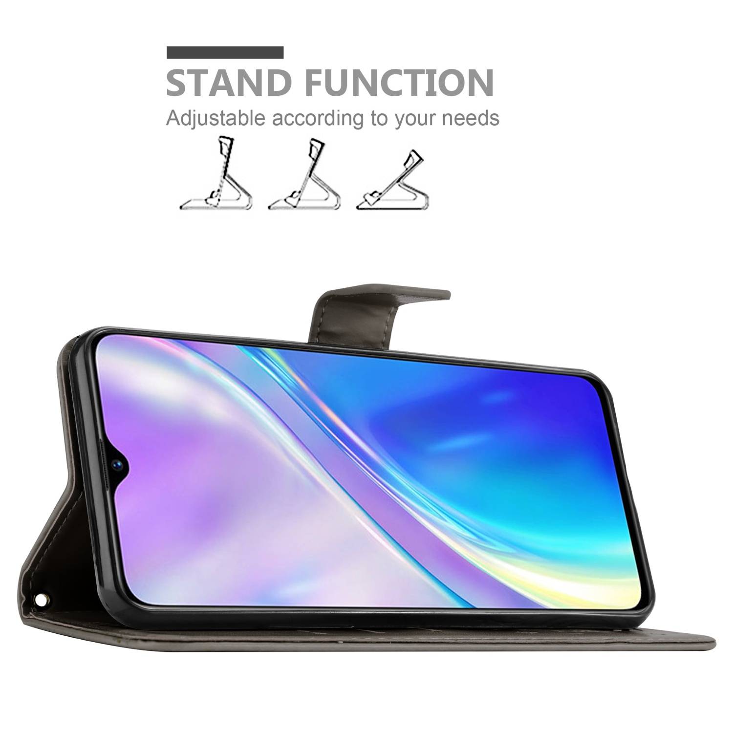 Cadorabo Hülle für Realme X2 / XT / Oppo K5 Schutz Hülle in Grau Schutzhülle Handy Hülle Etui Case Blumen Flower