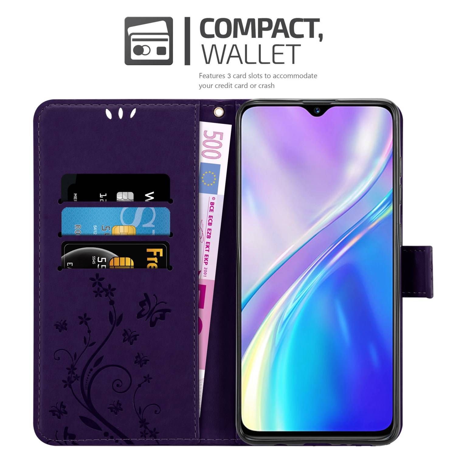 Cadorabo Hülle für Realme X2 / XT / Oppo K5 Schutz Hülle in Lila Schutzhülle Handy Hülle Etui Case Blumen Flower