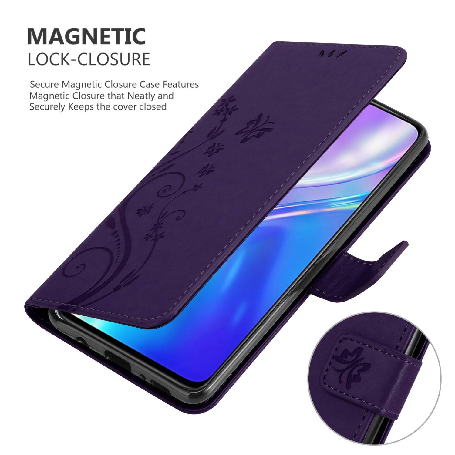 Cadorabo Hülle für Realme X2 / XT / Oppo K5 Schutz Hülle in Lila Schutzhülle Handy Hülle Etui Case Blumen Flower