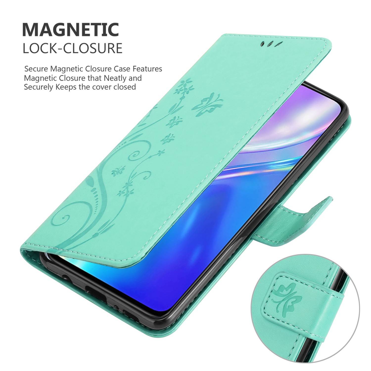 Cadorabo Hülle für Realme X2 / XT / Oppo K5 Schutz Hülle in Türkis Schutzhülle Handy Hülle Etui Case Blumen Flower