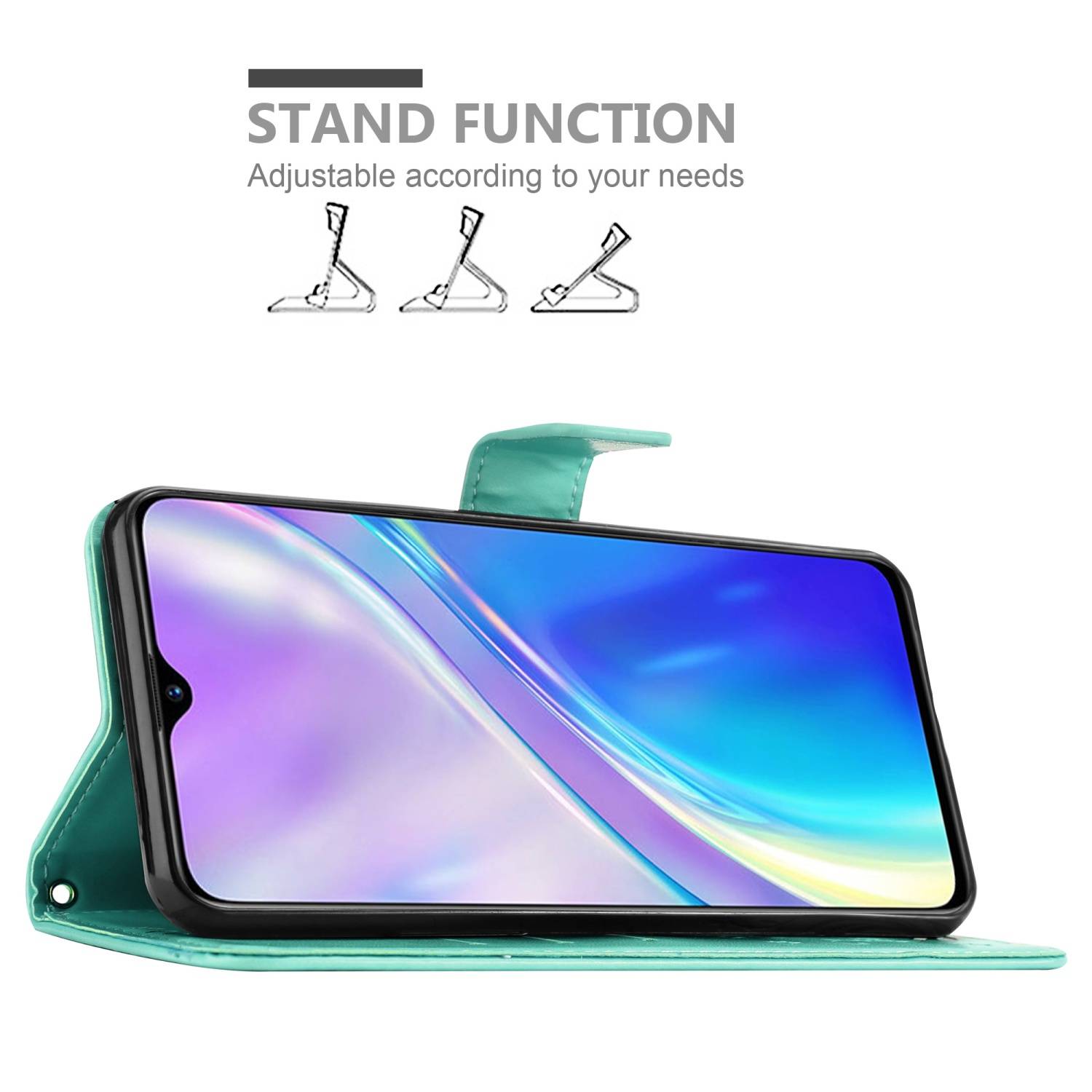 Cadorabo Hülle für Realme X2 / XT / Oppo K5 Schutz Hülle in Türkis Schutzhülle Handy Hülle Etui Case Blumen Flower