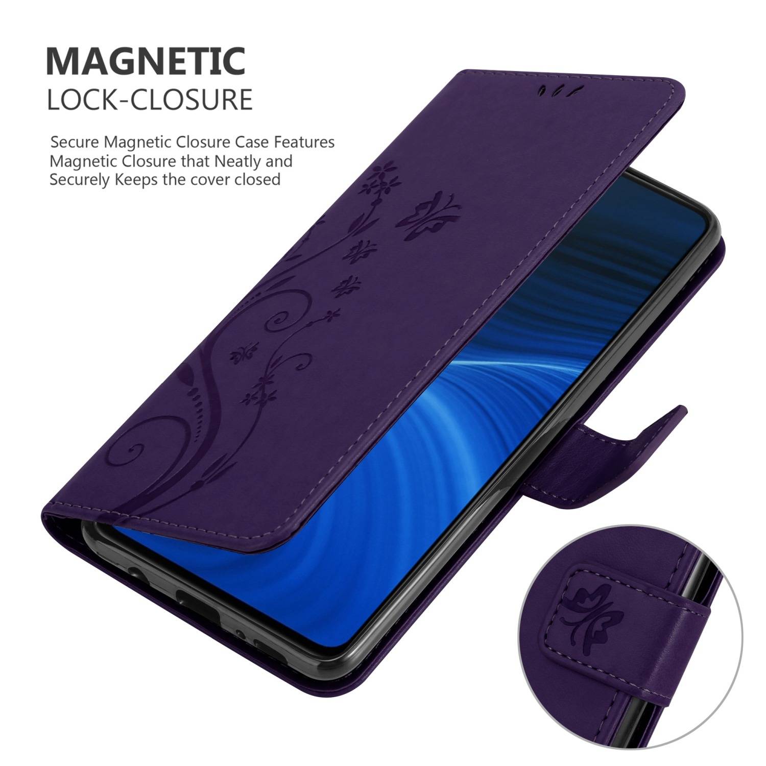 Cadorabo Hülle für Realme X2 PRO / Oppo Reno Ace Schutz Hülle in Lila Schutzhülle Handy Hülle Etui Case Blumen Flower