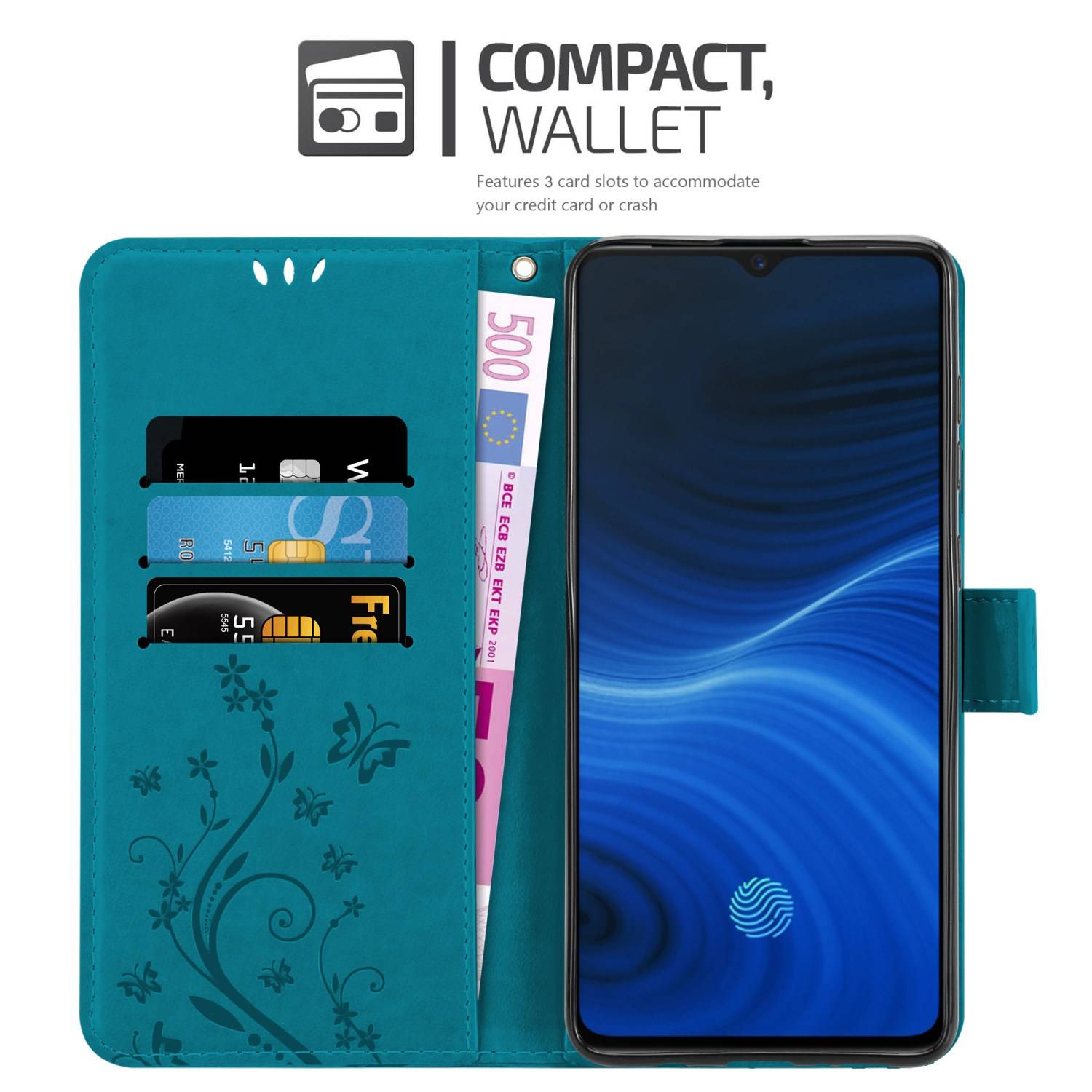 Cadorabo Hülle für Realme X2 PRO / Oppo Reno Ace Schutz Hülle in Blau Schutzhülle Handy Hülle Etui Case Blumen Flower