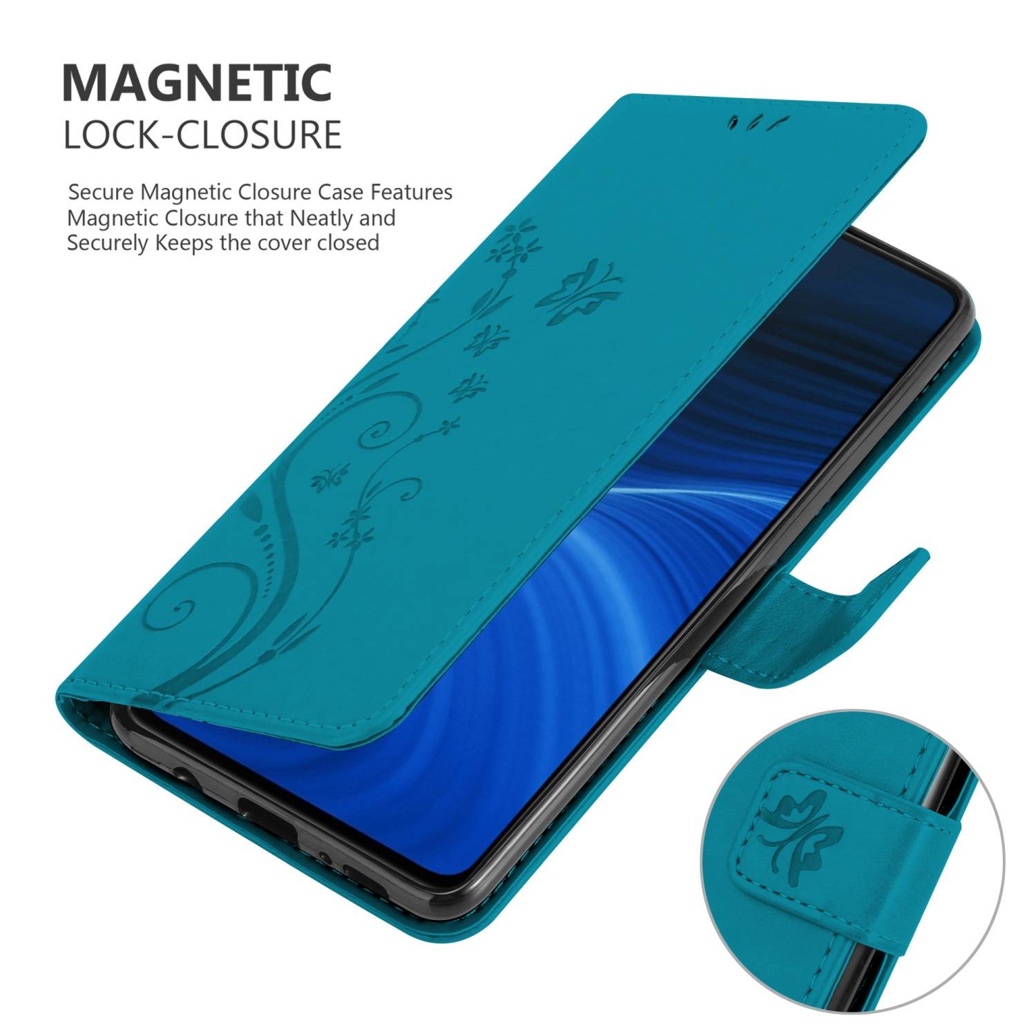 Cadorabo Hülle für Realme X2 PRO / Oppo Reno Ace Schutz Hülle in Blau Schutzhülle Handy Hülle Etui Case Blumen Flower