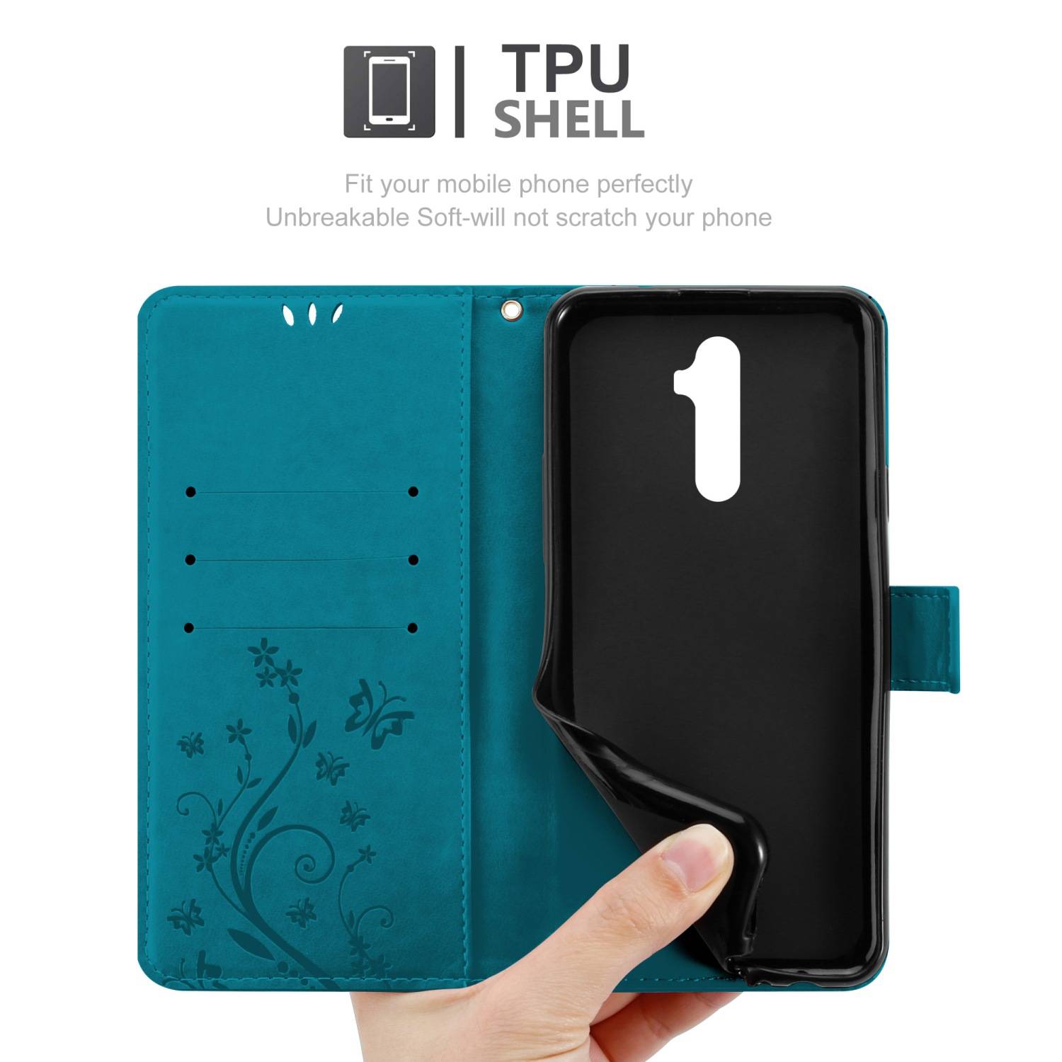 Cadorabo Hülle für Realme X2 PRO / Oppo Reno Ace Schutz Hülle in Blau Schutzhülle Handy Hülle Etui Case Blumen Flower