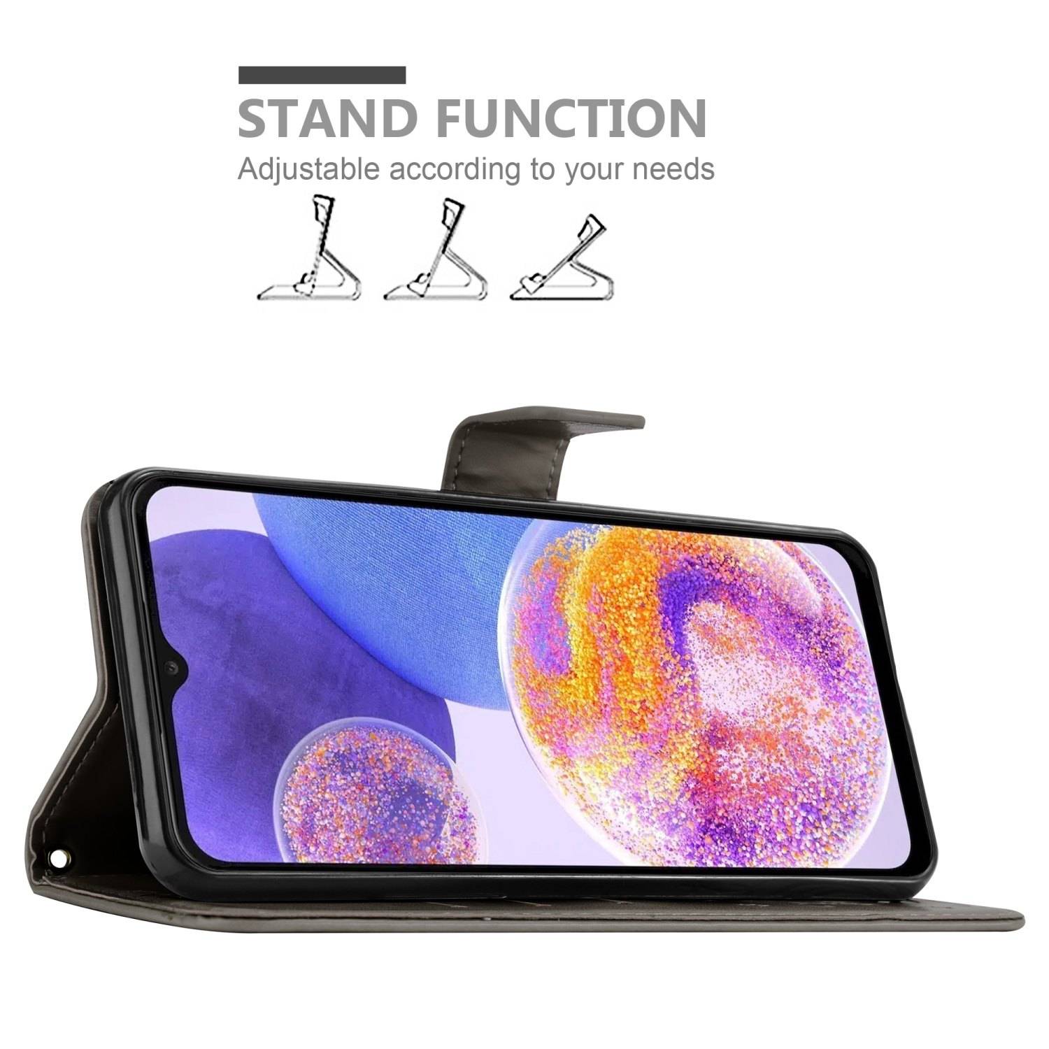Cadorabo Hülle für Samsung Galaxy A23 4G Schutz Hülle in Grau Schutzhülle Handy Hülle Etui Case Blumen Flower