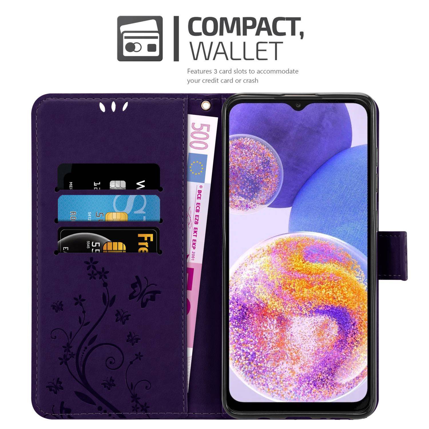 Cadorabo Hülle für Samsung Galaxy A23 4G Schutz Hülle in Lila Schutzhülle Handy Hülle Etui Case Blumen Flower