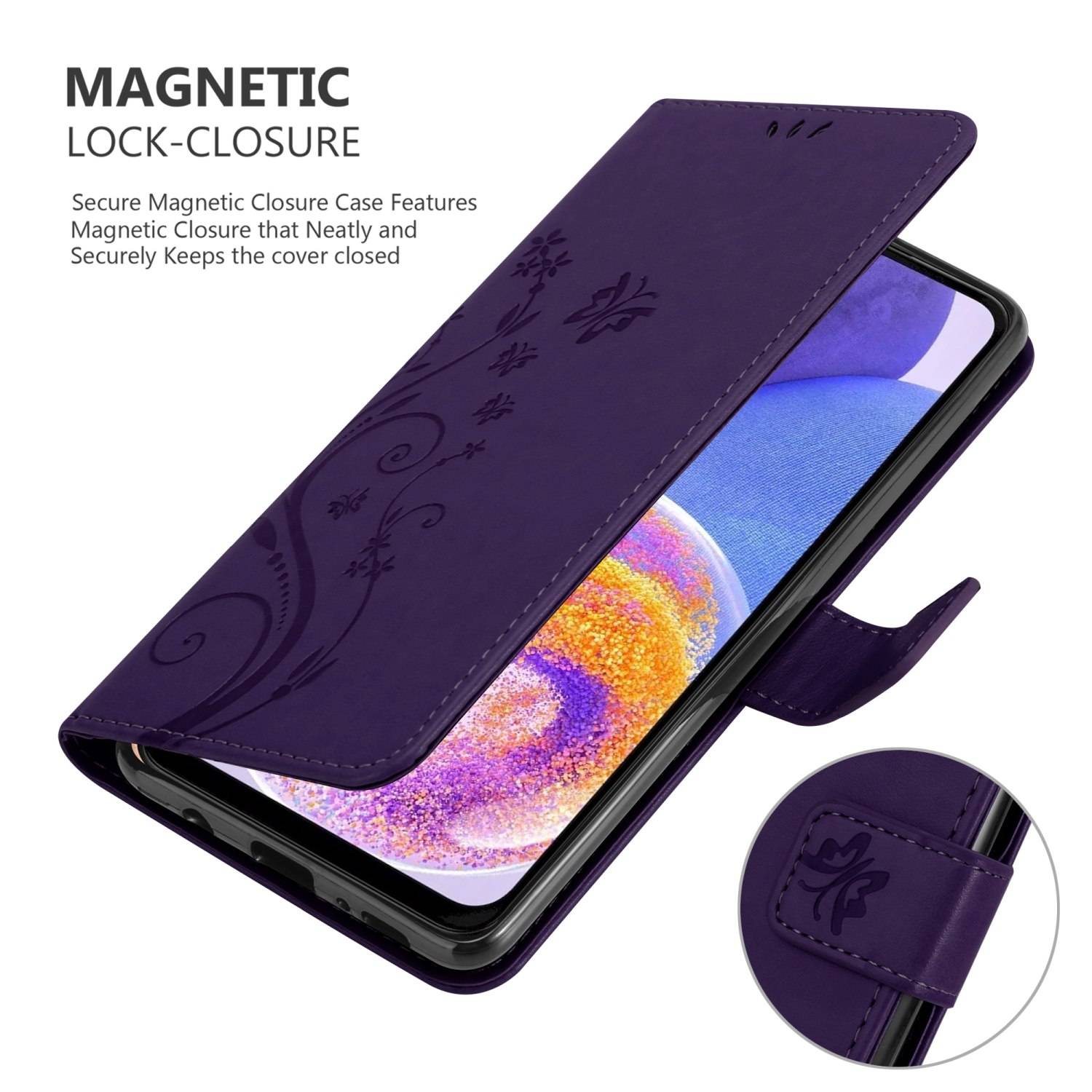 Cadorabo Hülle für Samsung Galaxy A23 4G Schutz Hülle in Lila Schutzhülle Handy Hülle Etui Case Blumen Flower