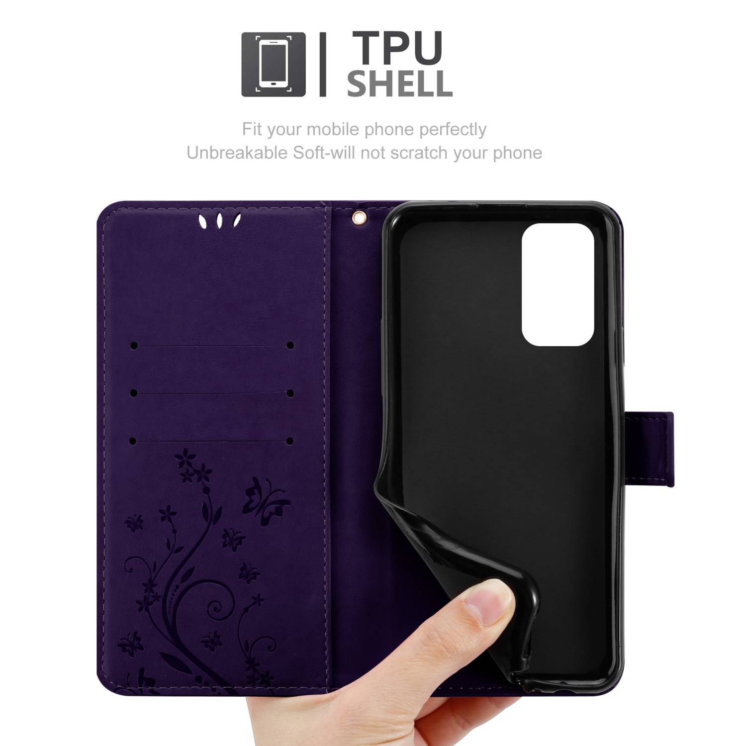 Cadorabo Hülle für Samsung Galaxy A23 4G Schutz Hülle in Lila Schutzhülle Handy Hülle Etui Case Blumen Flower