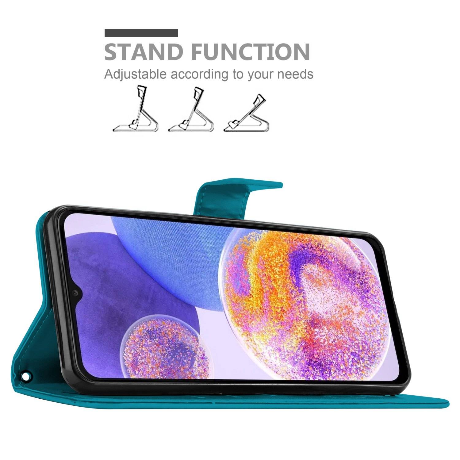 Cadorabo Hülle für Samsung Galaxy A23 4G Schutz Hülle in Blau Schutzhülle Handy Hülle Etui Case Blumen Flower