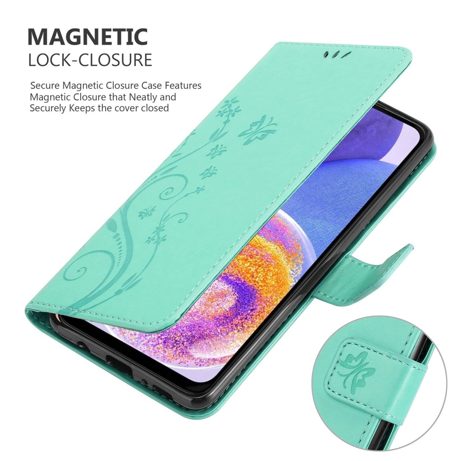 Cadorabo Hülle für Samsung Galaxy A23 4G Schutz Hülle in Türkis Schutzhülle Handy Hülle Etui Case Blumen Flower