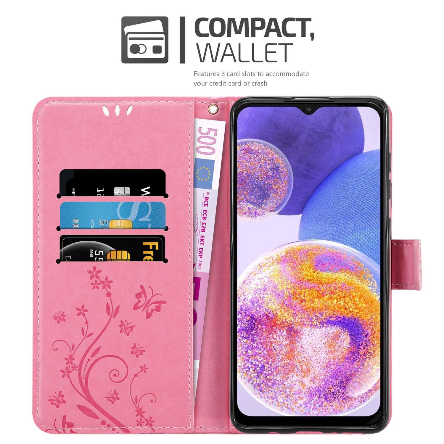 Cadorabo Hülle für Samsung Galaxy A23 4G Schutz Hülle in Rosa Schutzhülle Handy Hülle Etui Case Blumen Flower