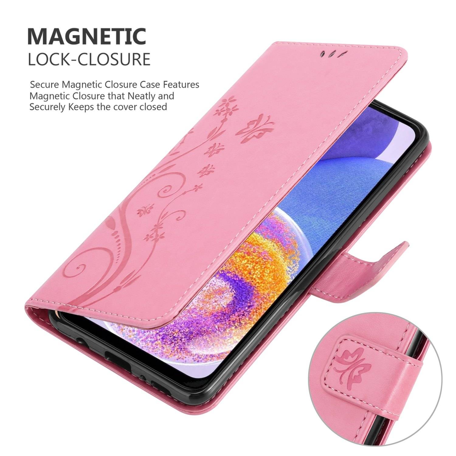 Cadorabo Hülle für Samsung Galaxy A23 4G Schutz Hülle in Rosa Schutzhülle Handy Hülle Etui Case Blumen Flower