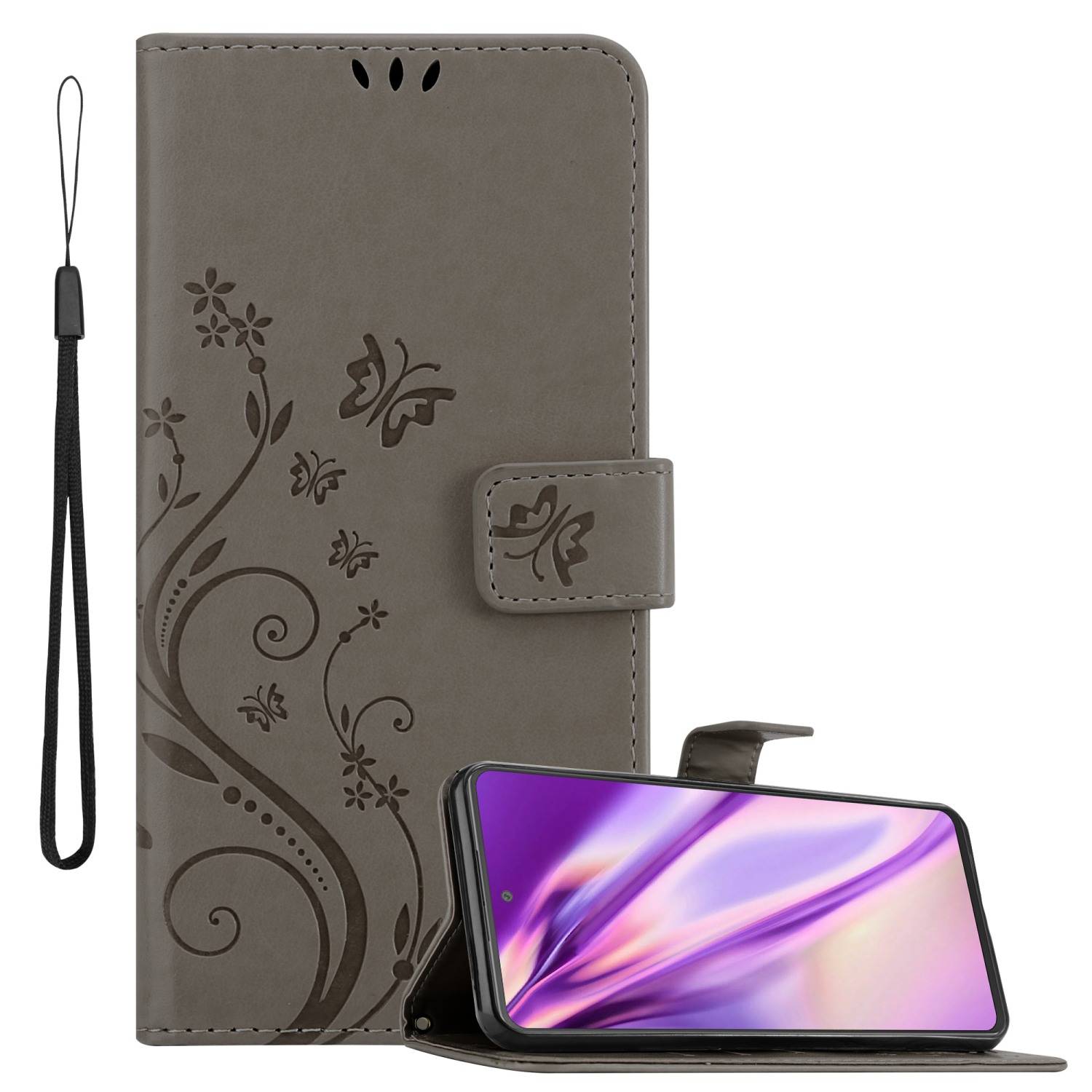 Cadorabo Hülle für Samsung Galaxy A53 5G Schutz Hülle in Grau Schutzhülle Handy Hülle Etui Case Blumen Flower