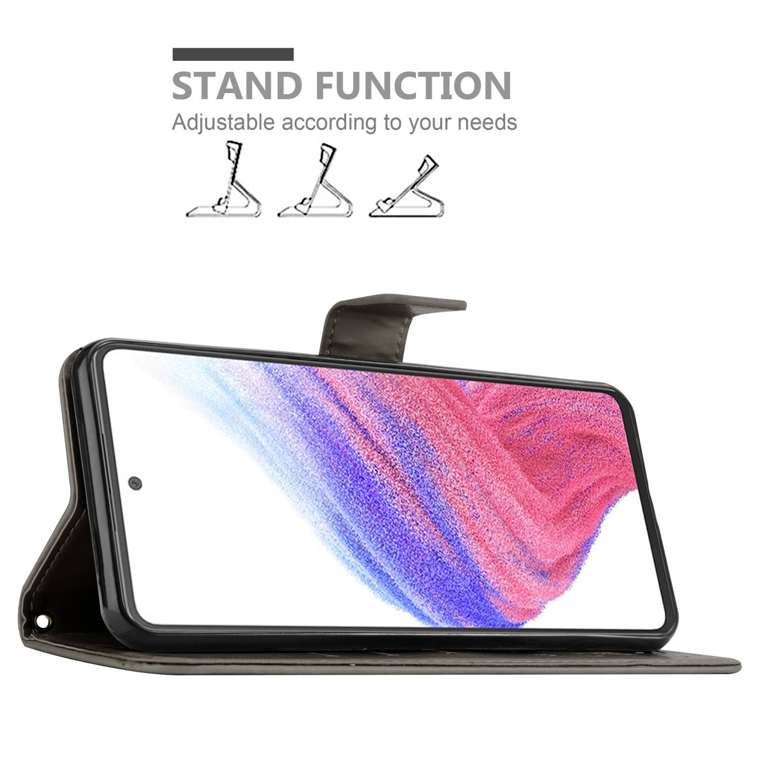 Cadorabo Hülle für Samsung Galaxy A53 5G Schutz Hülle in Grau Schutzhülle Handy Hülle Etui Case Blumen Flower
