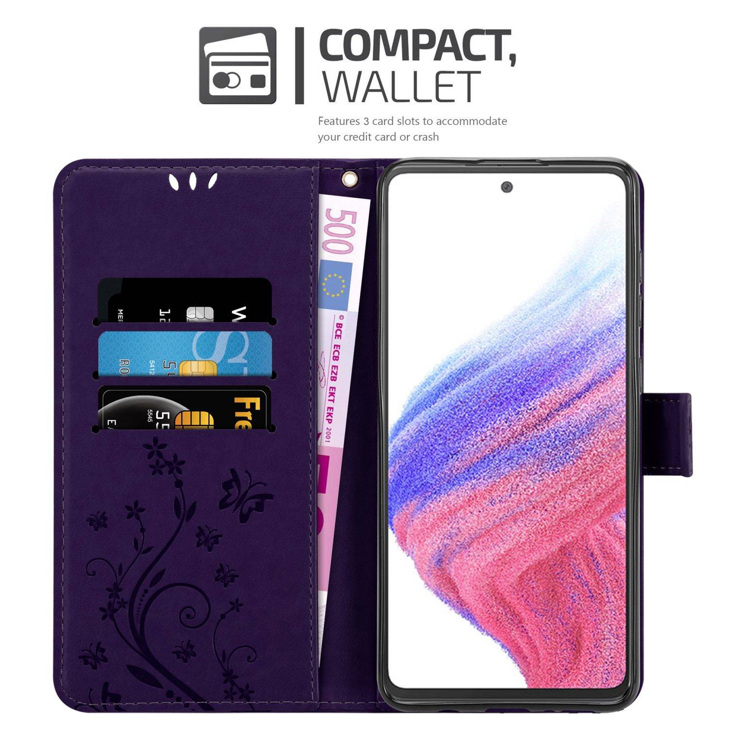 Cadorabo Hülle für Samsung Galaxy A53 5G Schutz Hülle in Lila Schutzhülle Handy Hülle Etui Case Blumen Flower