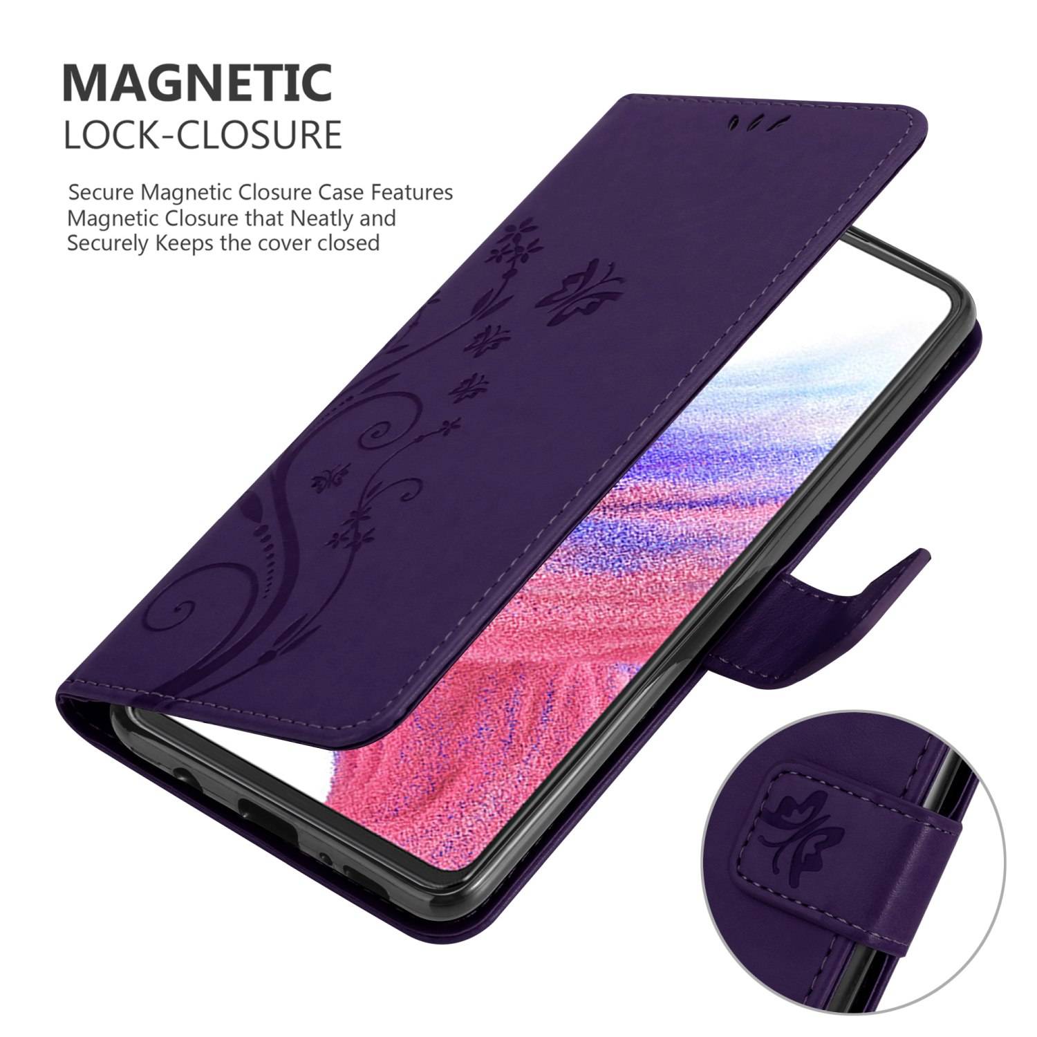Cadorabo Hülle für Samsung Galaxy A53 5G Schutz Hülle in Lila Schutzhülle Handy Hülle Etui Case Blumen Flower