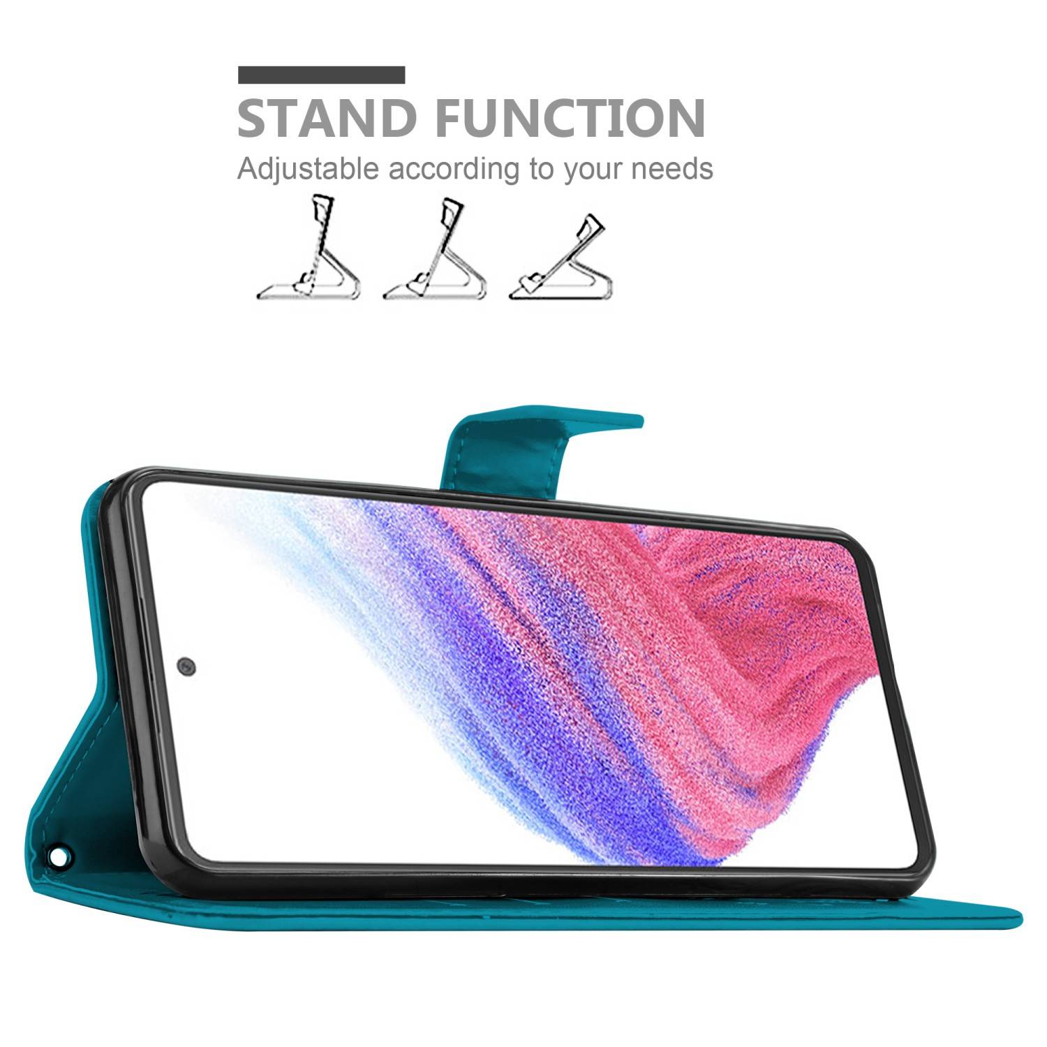 Cadorabo Hülle für Samsung Galaxy A53 5G Schutz Hülle in Blau Schutzhülle Handy Hülle Etui Case Blumen Flower