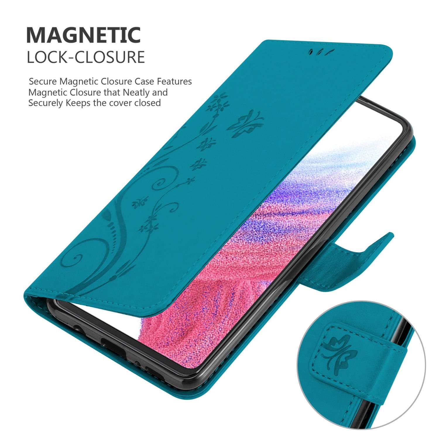 Cadorabo Hülle für Samsung Galaxy A53 5G Schutz Hülle in Blau Schutzhülle Handy Hülle Etui Case Blumen Flower
