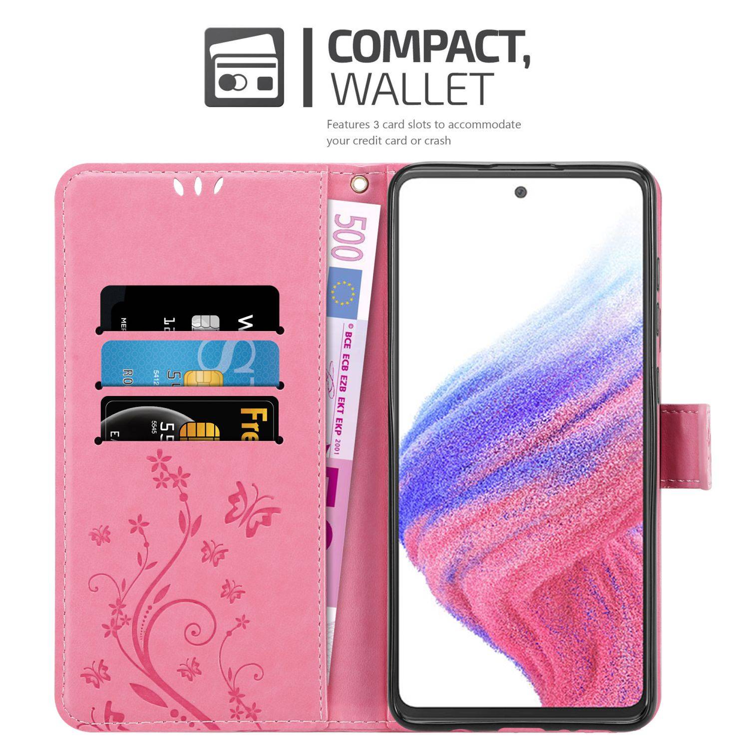 Cadorabo Hülle für Samsung Galaxy A53 5G Schutz Hülle in Rosa Schutzhülle Handy Hülle Etui Case Blumen Flower