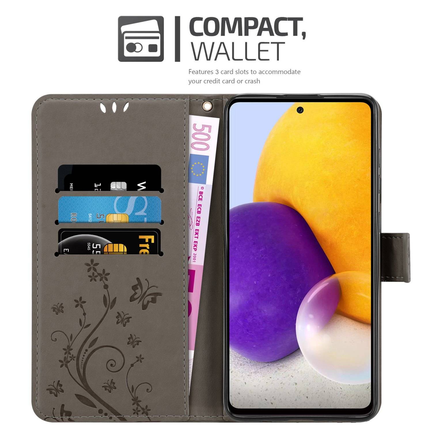 Cadorabo Hülle für Samsung Galaxy A73 5G Schutz Hülle in Grau Schutzhülle Handy Hülle Etui Case Blumen Flower