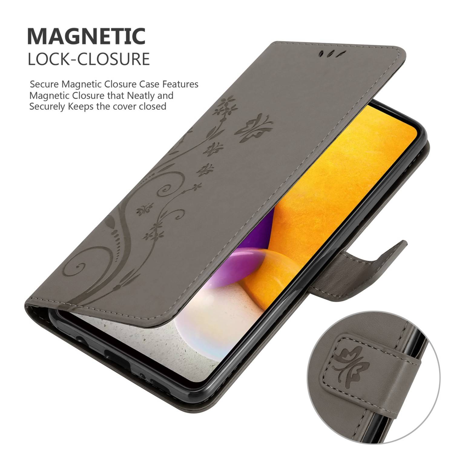 Cadorabo Hülle für Samsung Galaxy A73 5G Schutz Hülle in Grau Schutzhülle Handy Hülle Etui Case Blumen Flower