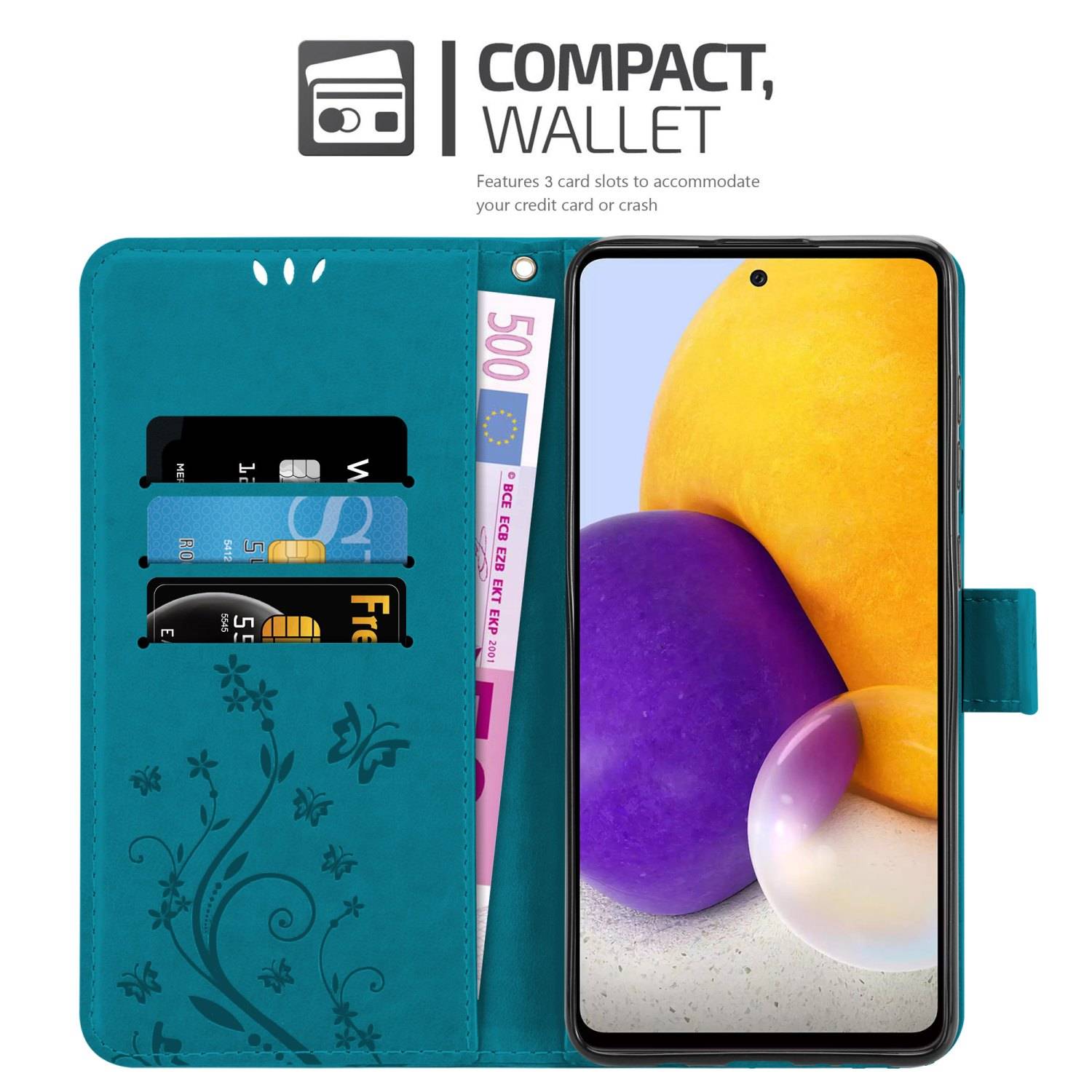 Cadorabo Hülle für Samsung Galaxy A73 5G Schutz Hülle in Blau Schutzhülle Handy Hülle Etui Case Blumen Flower