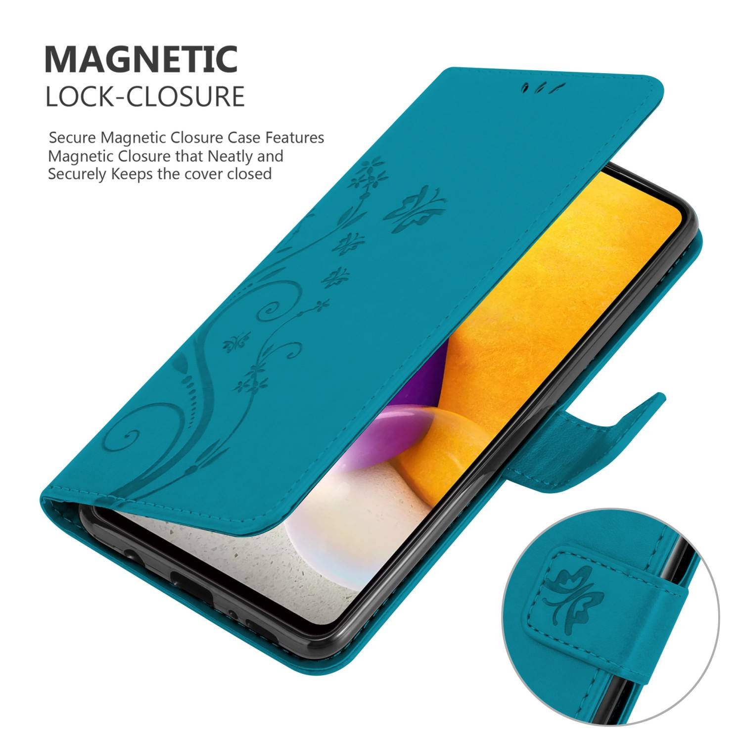 Cadorabo Hülle für Samsung Galaxy A73 5G Schutz Hülle in Blau Schutzhülle Handy Hülle Etui Case Blumen Flower