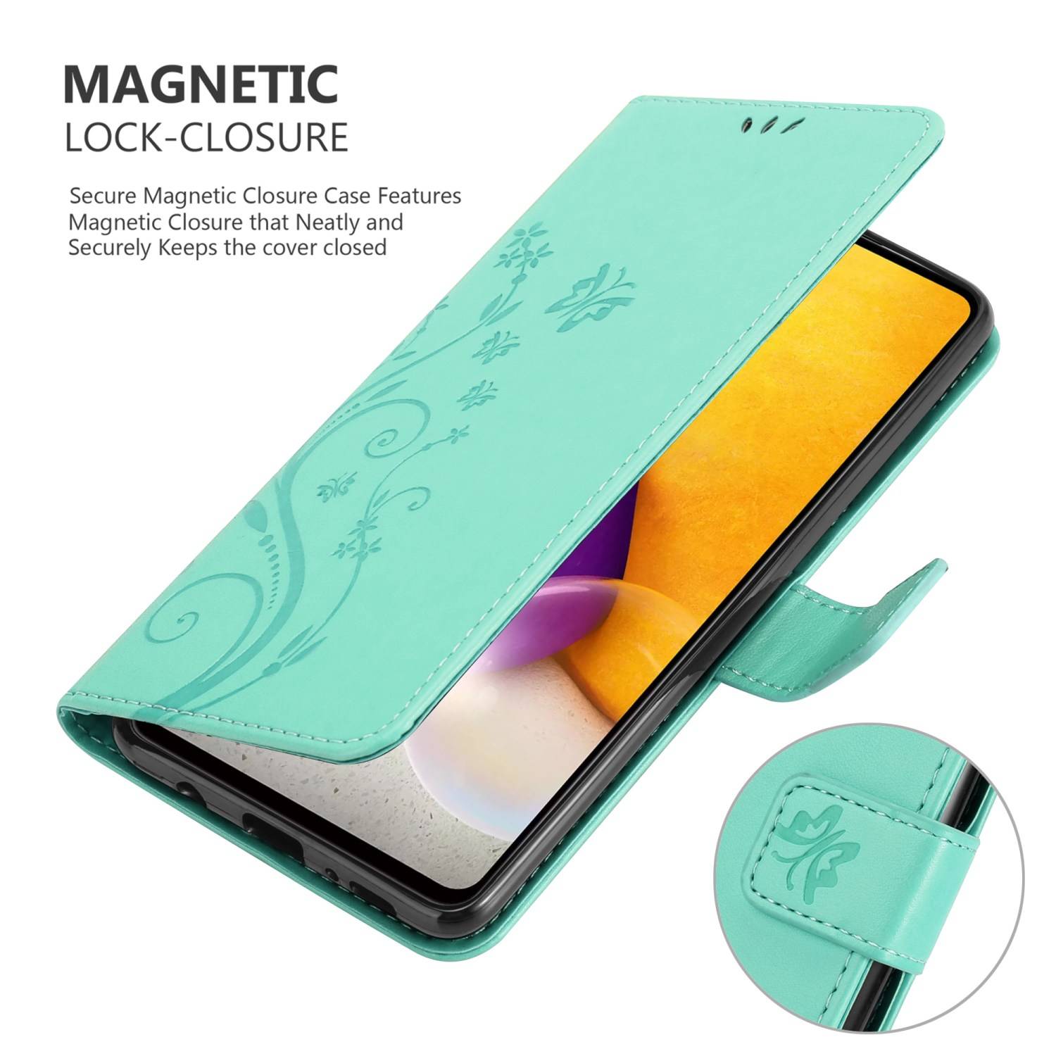 Cadorabo Hülle für Samsung Galaxy A73 5G Schutz Hülle in Türkis Schutzhülle Handy Hülle Etui Case Blumen Flower