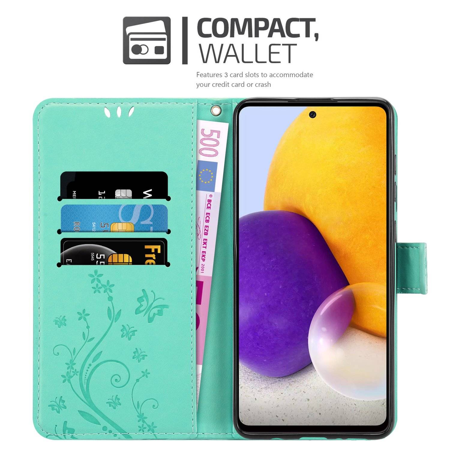 Cadorabo Hülle für Samsung Galaxy A73 5G Schutz Hülle in Türkis Schutzhülle Handy Hülle Etui Case Blumen Flower