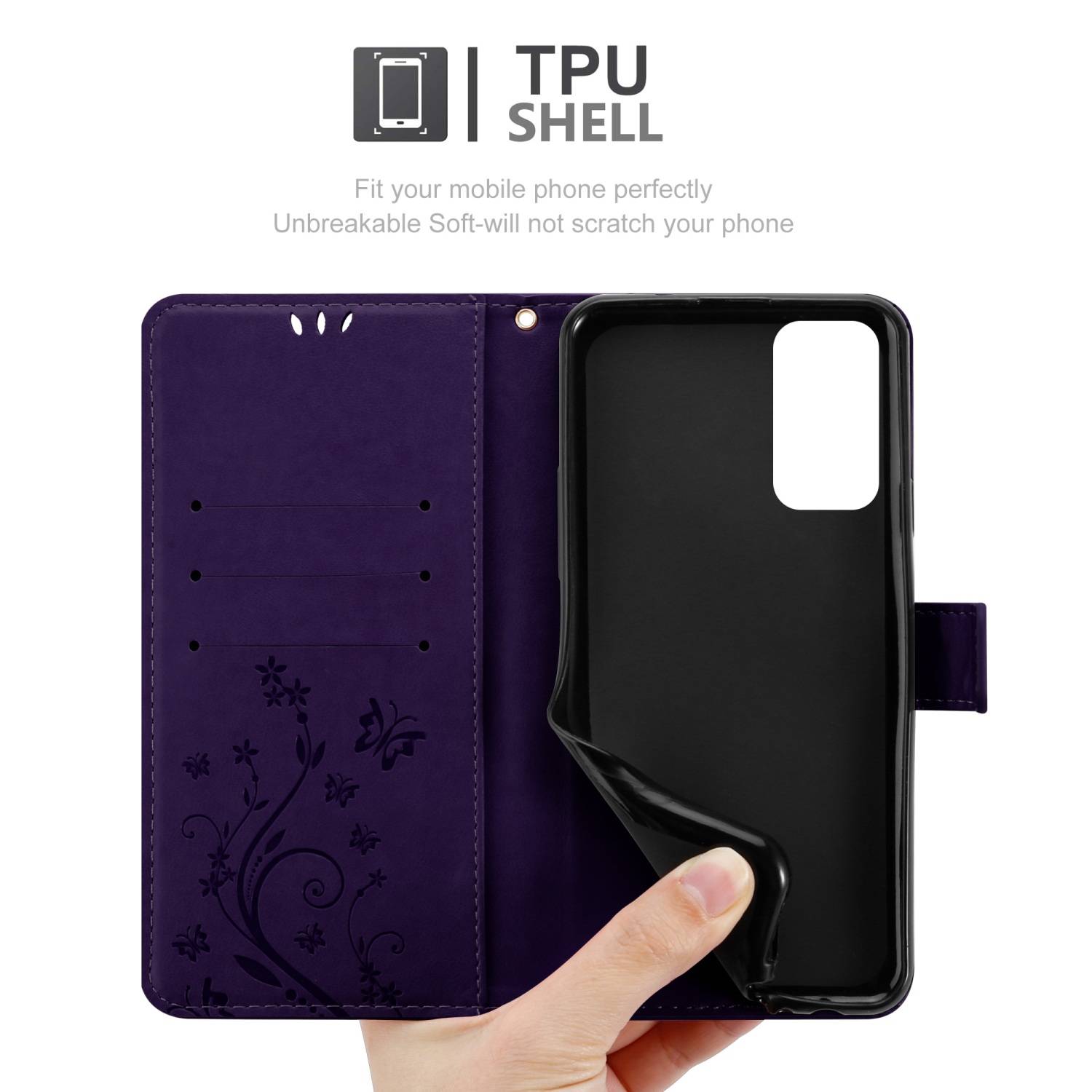 Cadorabo Hülle für Samsung Galaxy M23 5G Schutz Hülle in Lila Schutzhülle Handy Hülle Etui Case Blumen Flower