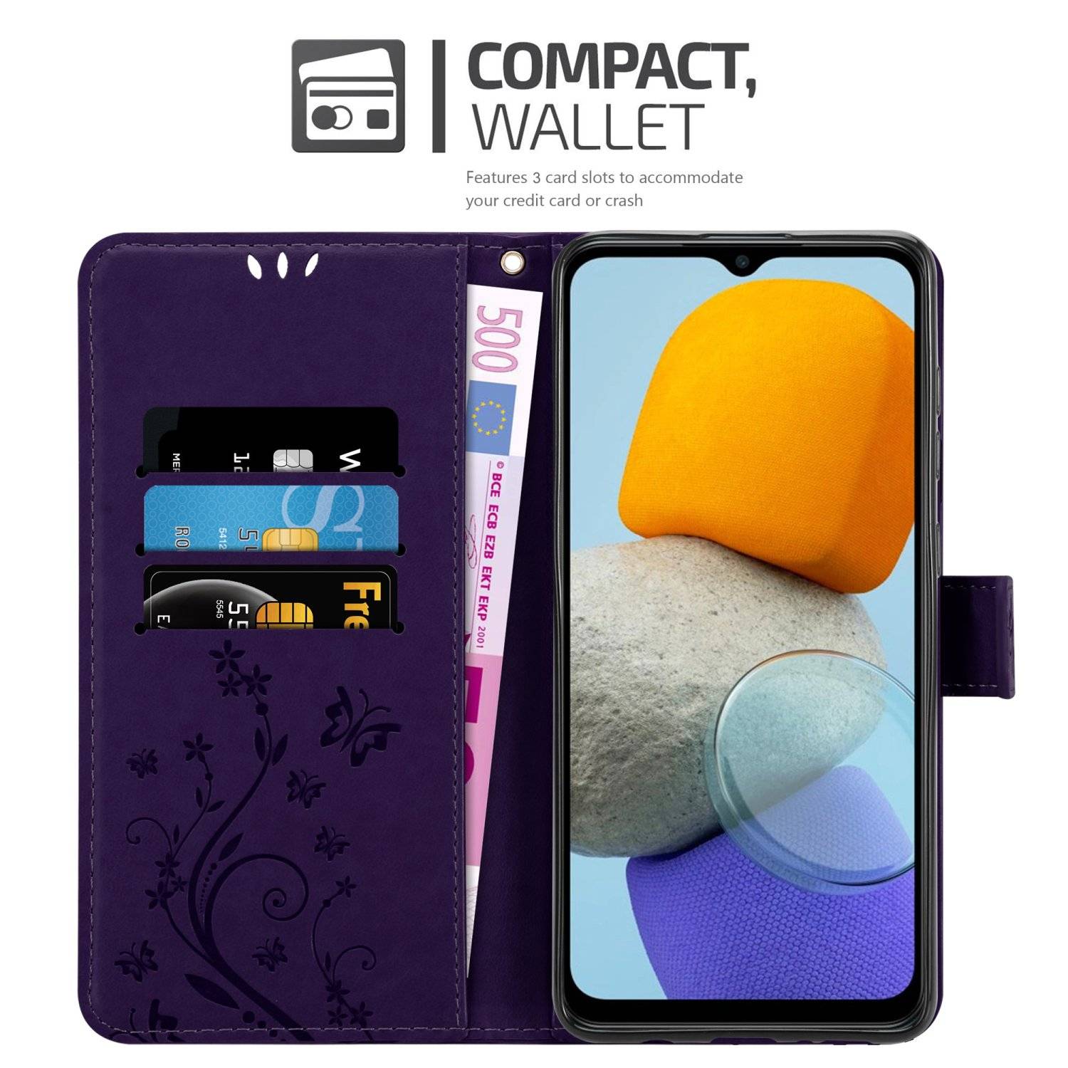 Cadorabo Hülle für Samsung Galaxy M23 5G Schutz Hülle in Lila Schutzhülle Handy Hülle Etui Case Blumen Flower