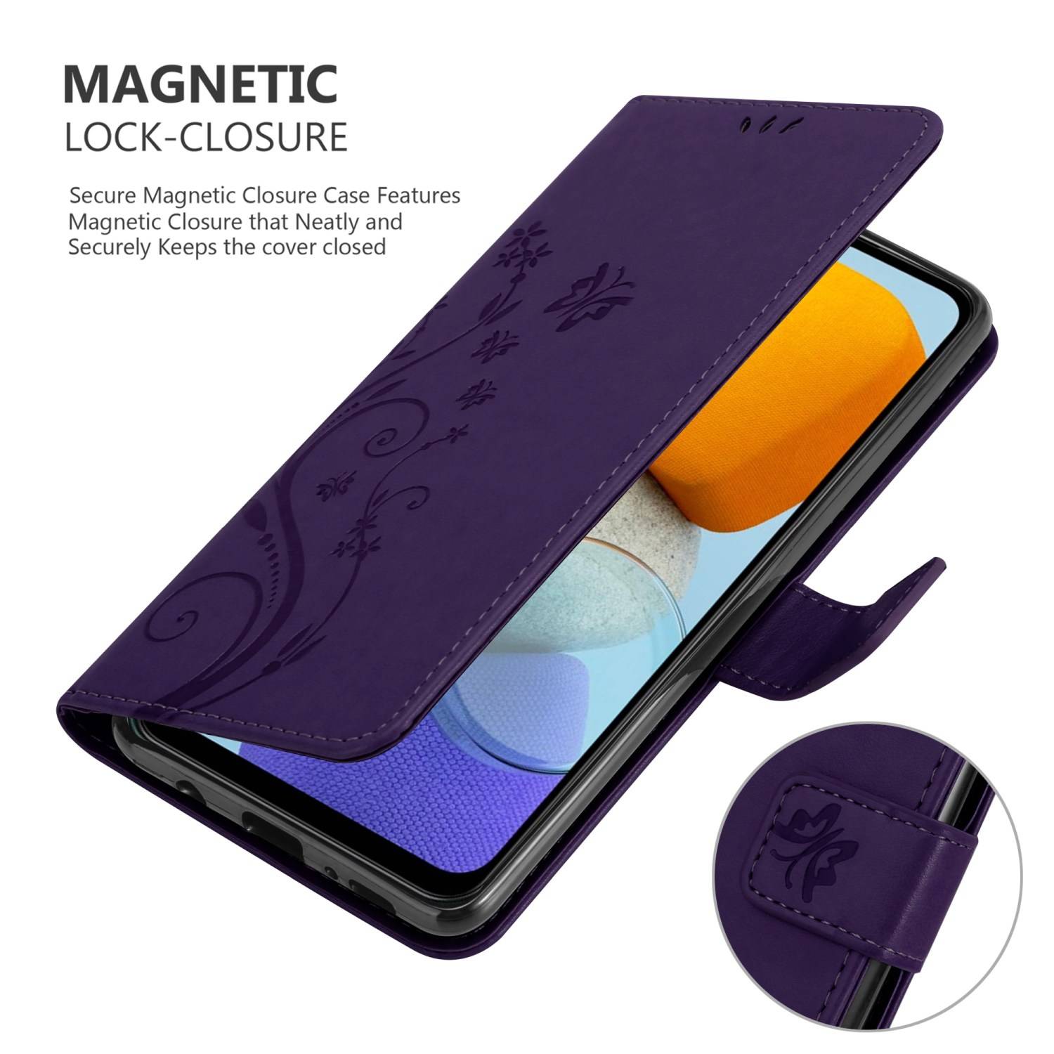 Cadorabo Hülle für Samsung Galaxy M23 5G Schutz Hülle in Lila Schutzhülle Handy Hülle Etui Case Blumen Flower