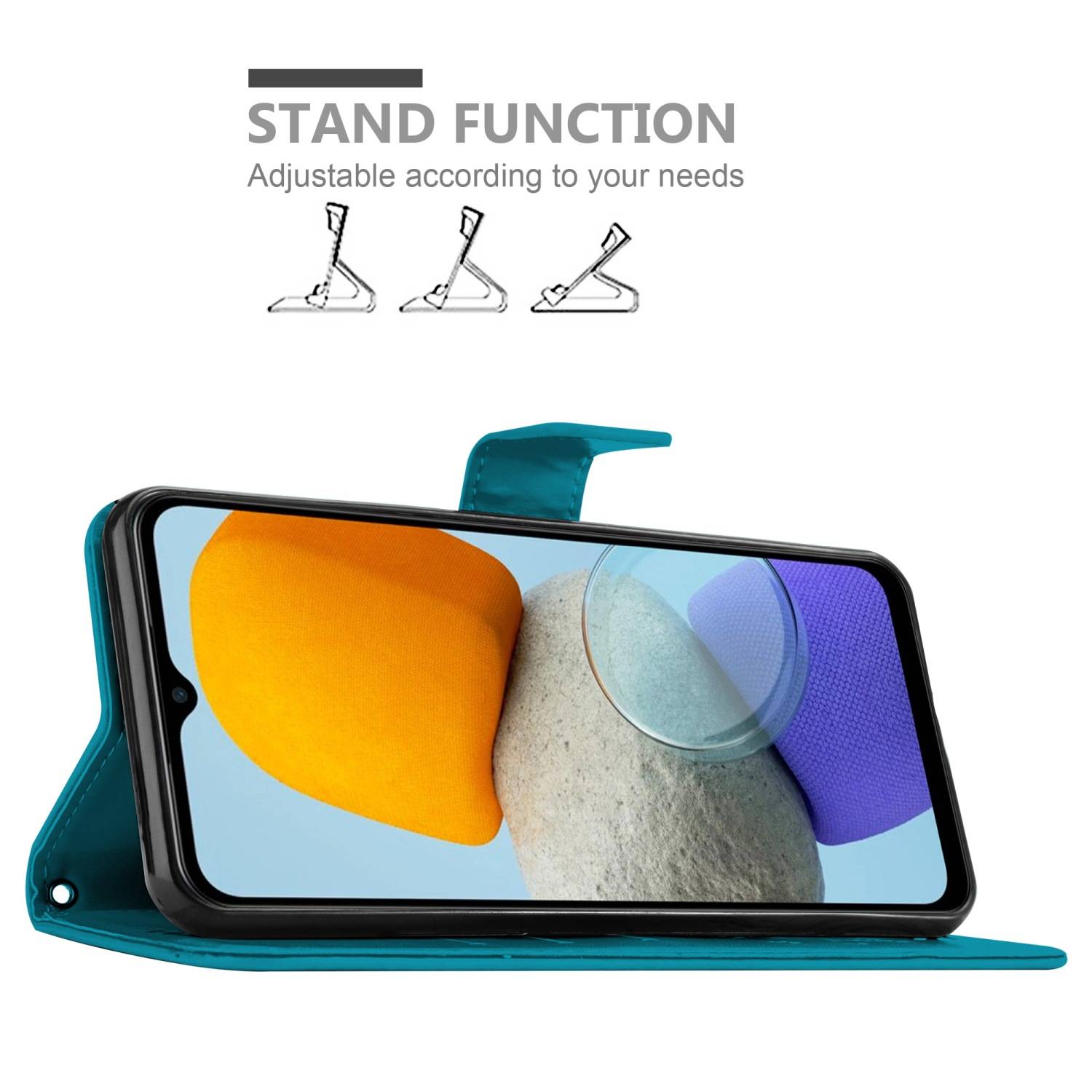 Cadorabo Hülle für Samsung Galaxy M23 5G Schutz Hülle in Blau Schutzhülle Handy Hülle Etui Case Blumen Flower