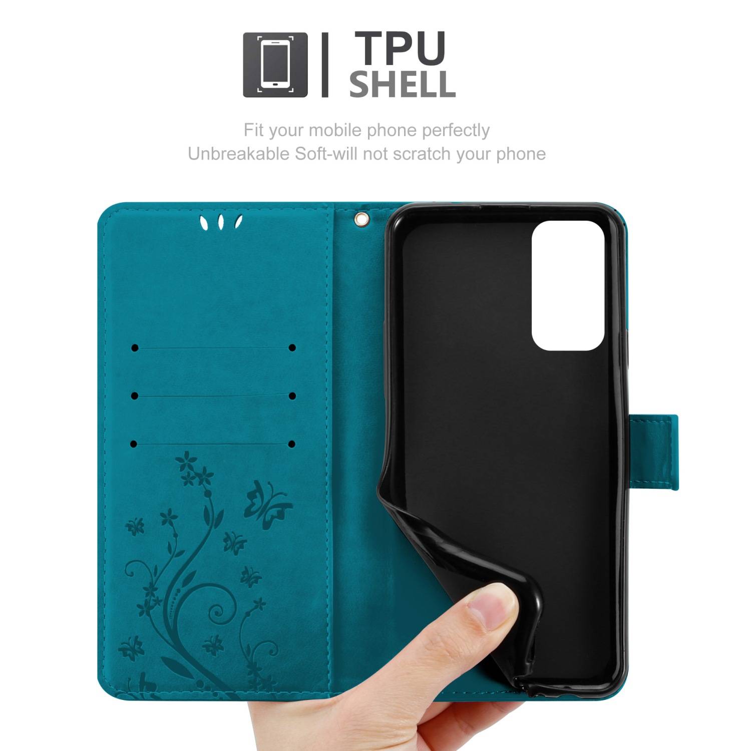 Cadorabo Hülle für Samsung Galaxy M23 5G Schutz Hülle in Blau Schutzhülle Handy Hülle Etui Case Blumen Flower