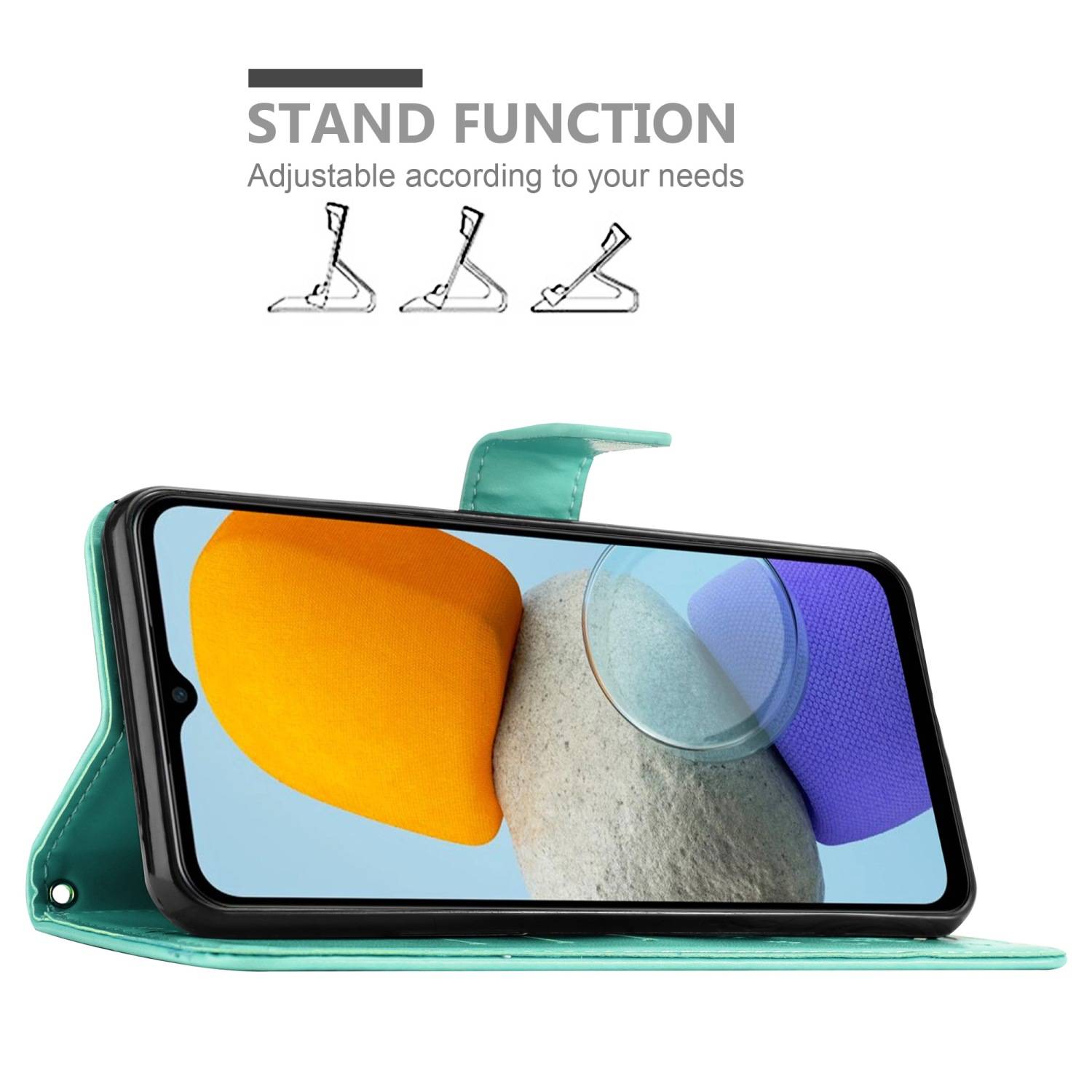Cadorabo Hülle für Samsung Galaxy M23 5G Schutz Hülle in Türkis Schutzhülle Handy Hülle Etui Case Blumen Flower