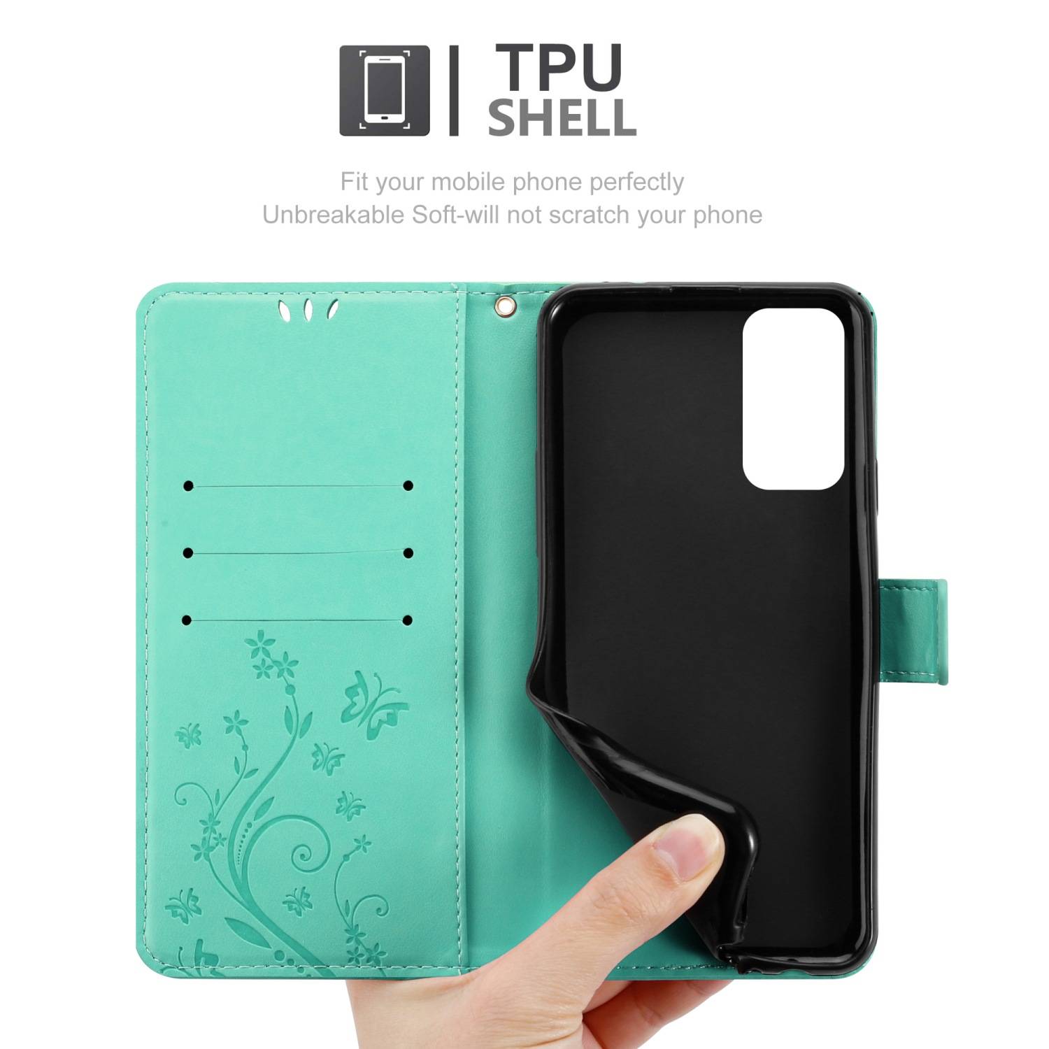 Cadorabo Hülle für Samsung Galaxy M23 5G Schutz Hülle in Türkis Schutzhülle Handy Hülle Etui Case Blumen Flower