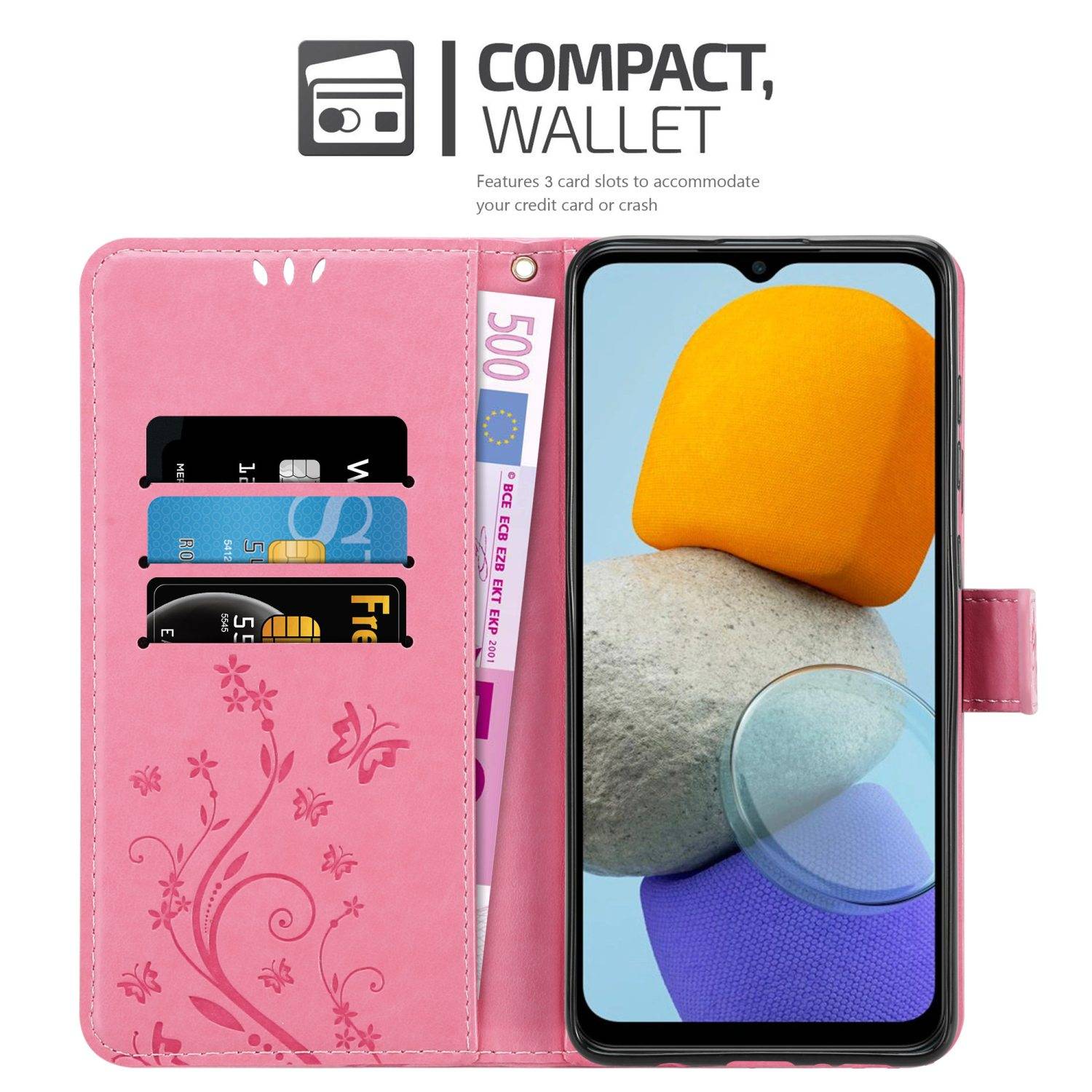 Cadorabo Hülle für Samsung Galaxy M23 5G Schutz Hülle in Rosa Schutzhülle Handy Hülle Etui Case Blumen Flower