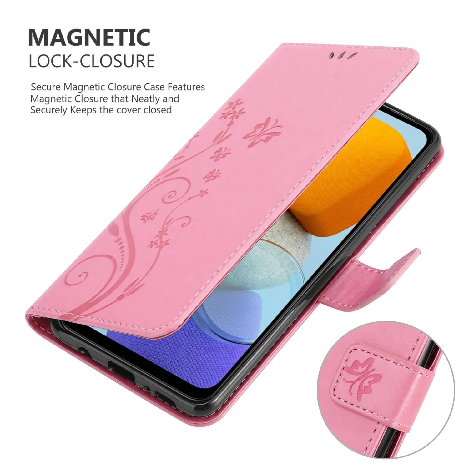 Cadorabo Hülle für Samsung Galaxy M23 5G Schutz Hülle in Rosa Schutzhülle Handy Hülle Etui Case Blumen Flower