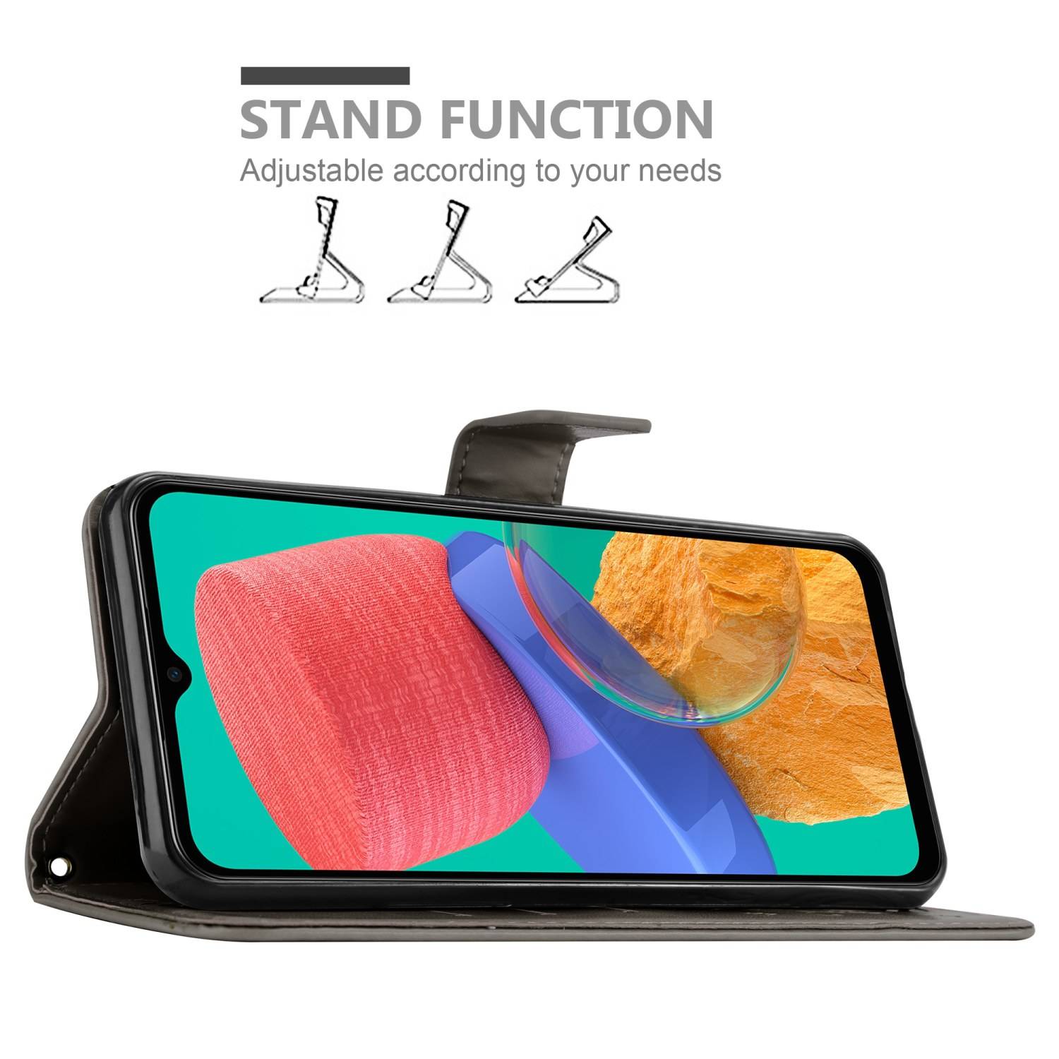 Cadorabo Hülle für Samsung Galaxy M33 5G Schutz Hülle in Grau Schutzhülle Handy Hülle Etui Case Blumen Flower