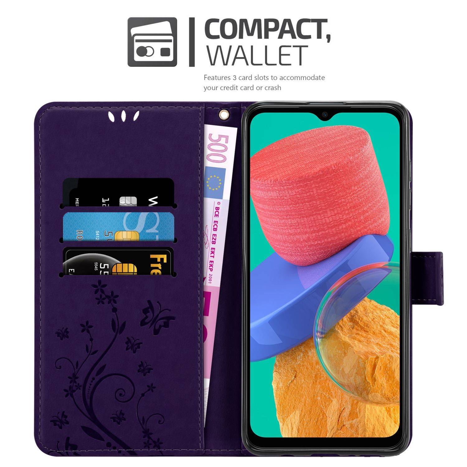 Cadorabo Hülle für Samsung Galaxy M33 5G Schutz Hülle in Lila Schutzhülle Handy Hülle Etui Case Blumen Flower