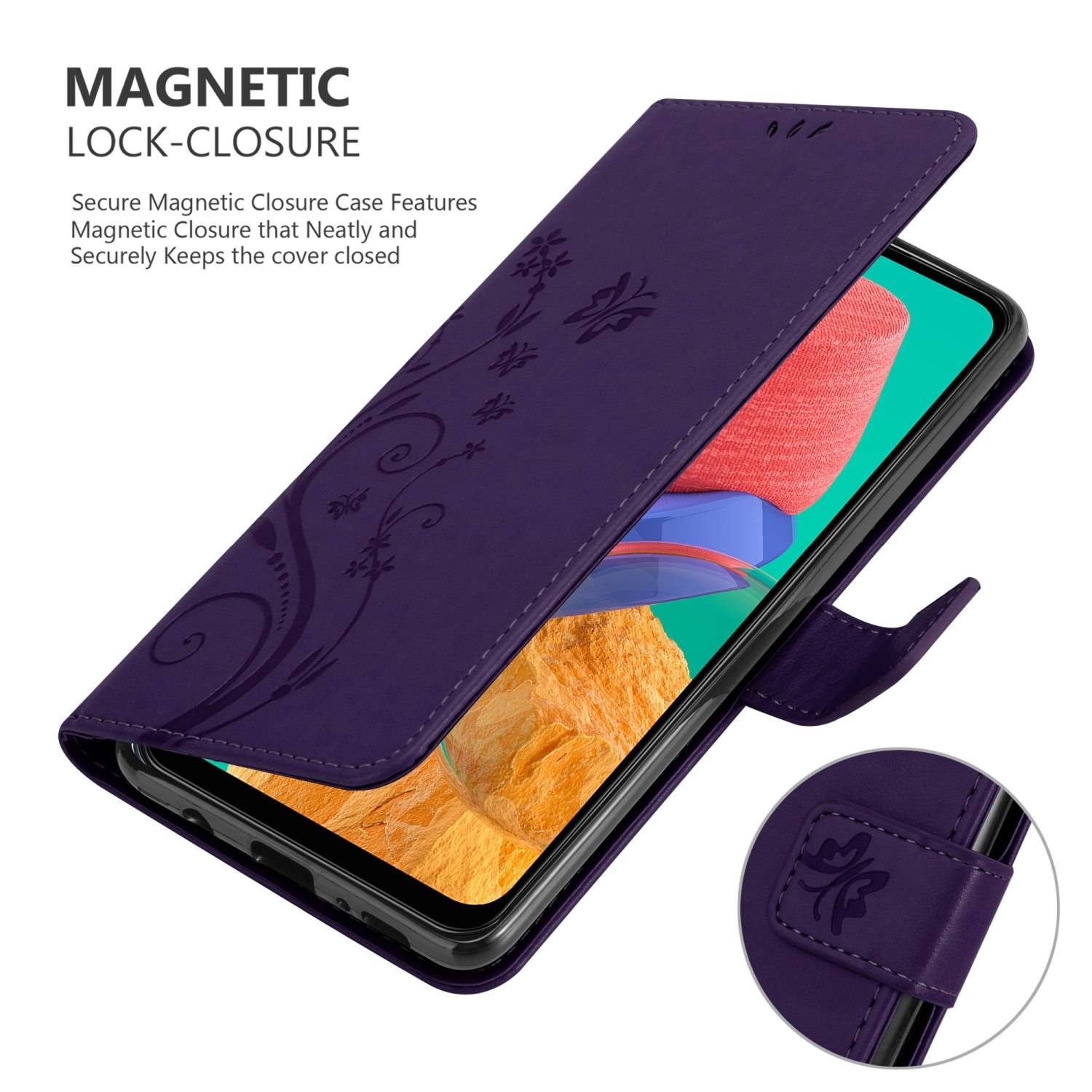 Cadorabo Hülle für Samsung Galaxy M33 5G Schutz Hülle in Lila Schutzhülle Handy Hülle Etui Case Blumen Flower