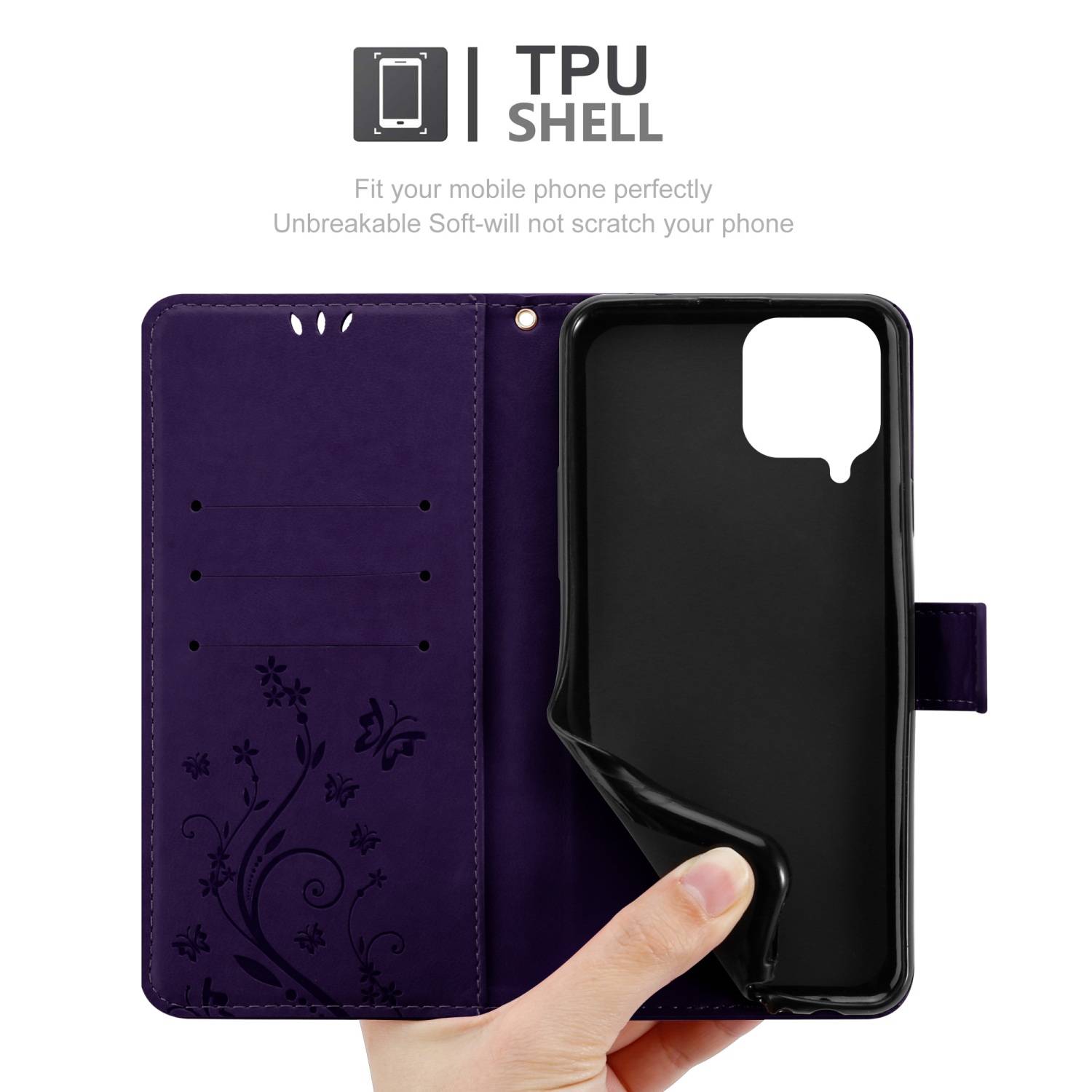 Cadorabo Hülle für Samsung Galaxy M33 5G Schutz Hülle in Lila Schutzhülle Handy Hülle Etui Case Blumen Flower