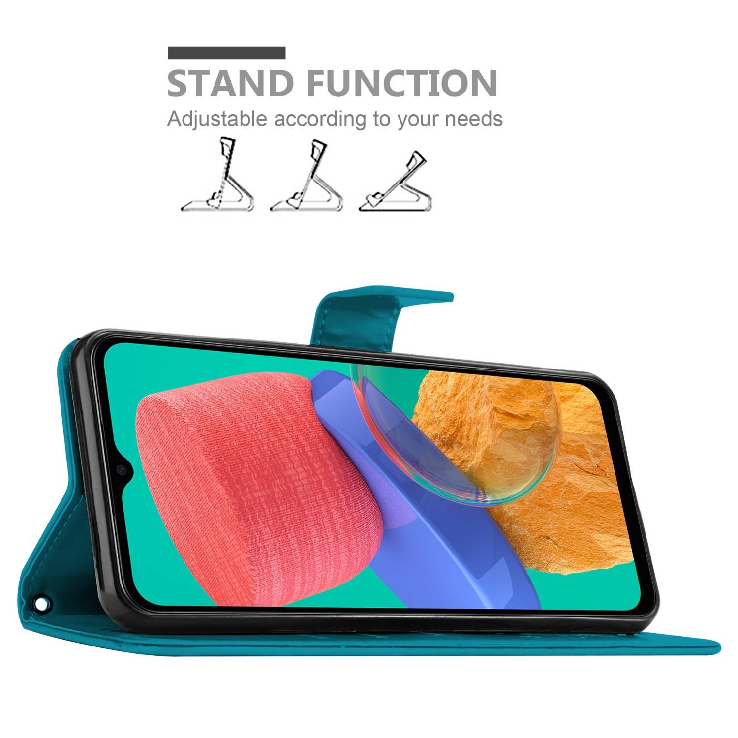 Cadorabo Hülle für Samsung Galaxy M33 5G Schutz Hülle in Blau Schutzhülle Handy Hülle Etui Case Blumen Flower