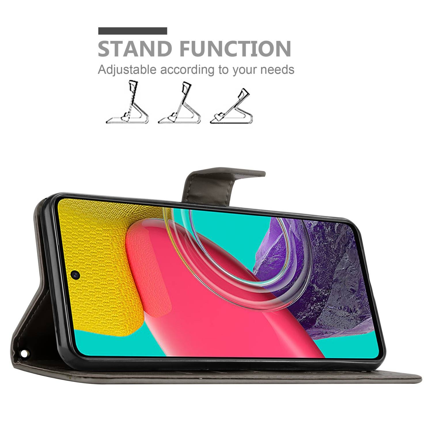 Cadorabo Hülle für Samsung Galaxy M53 5G Schutz Hülle in Grau Schutzhülle Handy Hülle Etui Case Blumen Flower