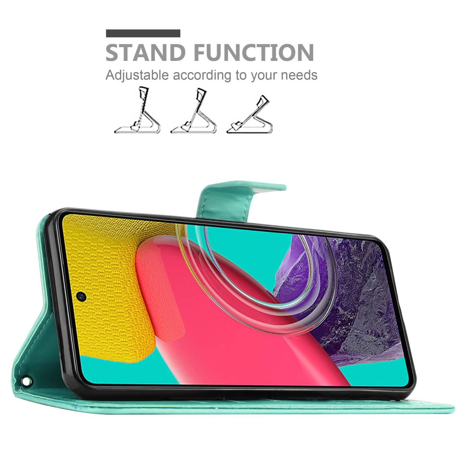 Cadorabo Hülle für Samsung Galaxy M53 5G Schutz Hülle in Türkis Schutzhülle Handy Hülle Etui Case Blumen Flower