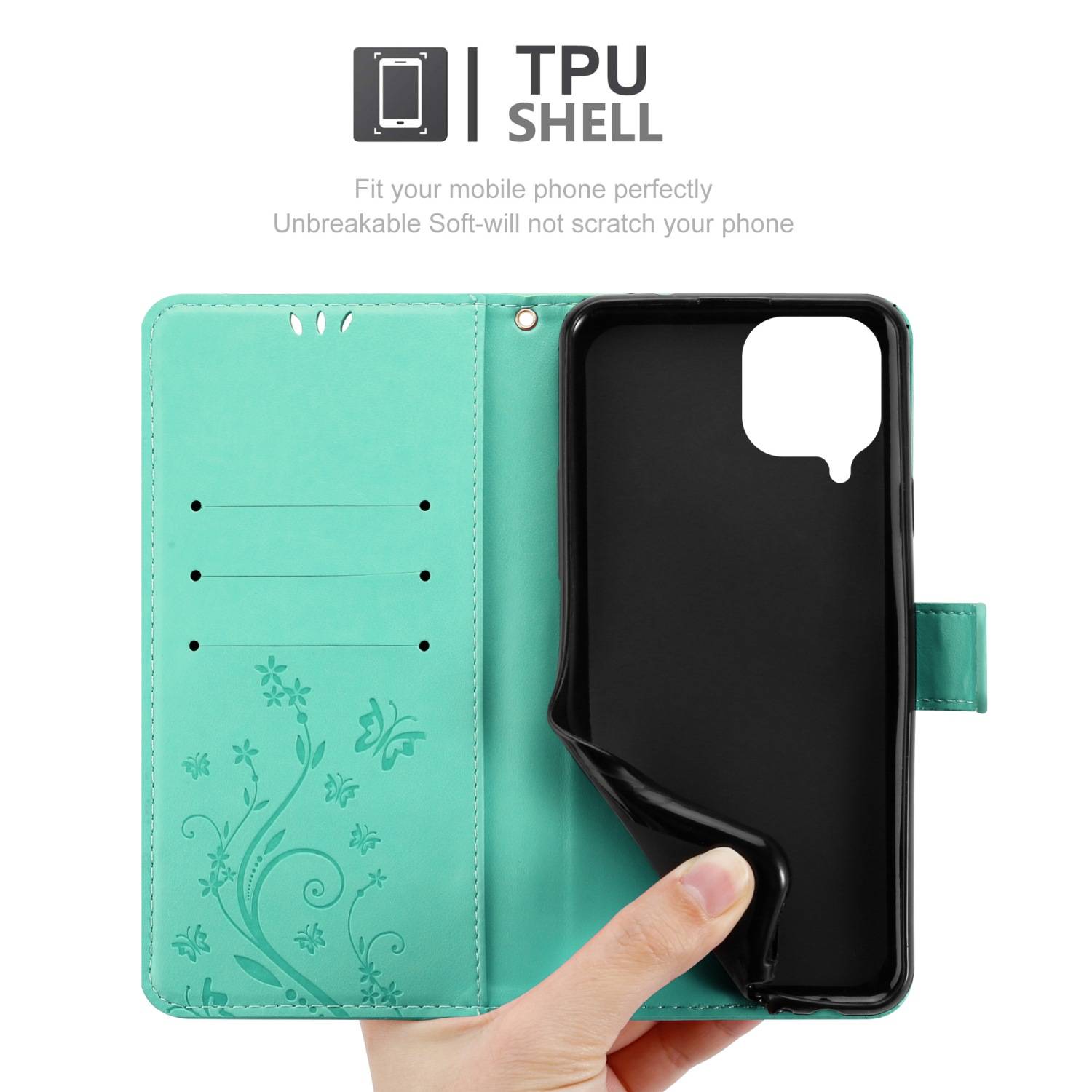 Cadorabo Hülle für Samsung Galaxy M53 5G Schutz Hülle in Türkis Schutzhülle Handy Hülle Etui Case Blumen Flower