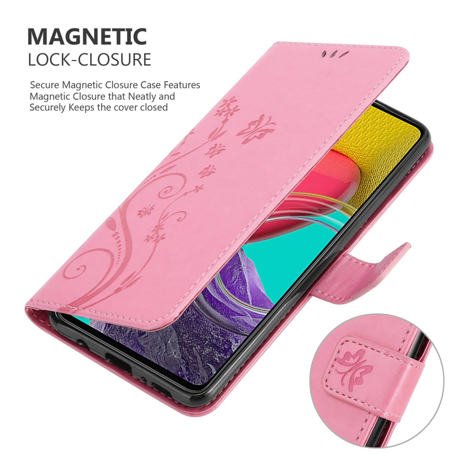 Cadorabo Hülle für Samsung Galaxy M53 5G Schutz Hülle in Rosa Schutzhülle Handy Hülle Etui Case Blumen Flower
