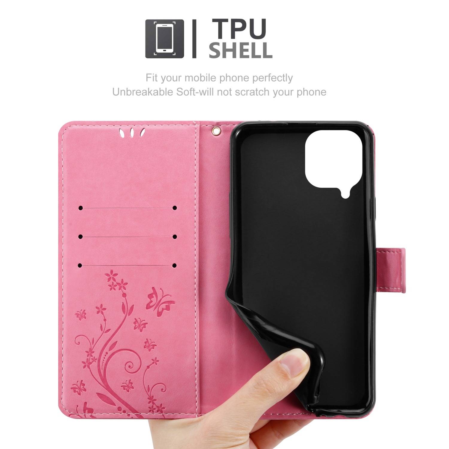 Cadorabo Hülle für Samsung Galaxy M53 5G Schutz Hülle in Rosa Schutzhülle Handy Hülle Etui Case Blumen Flower