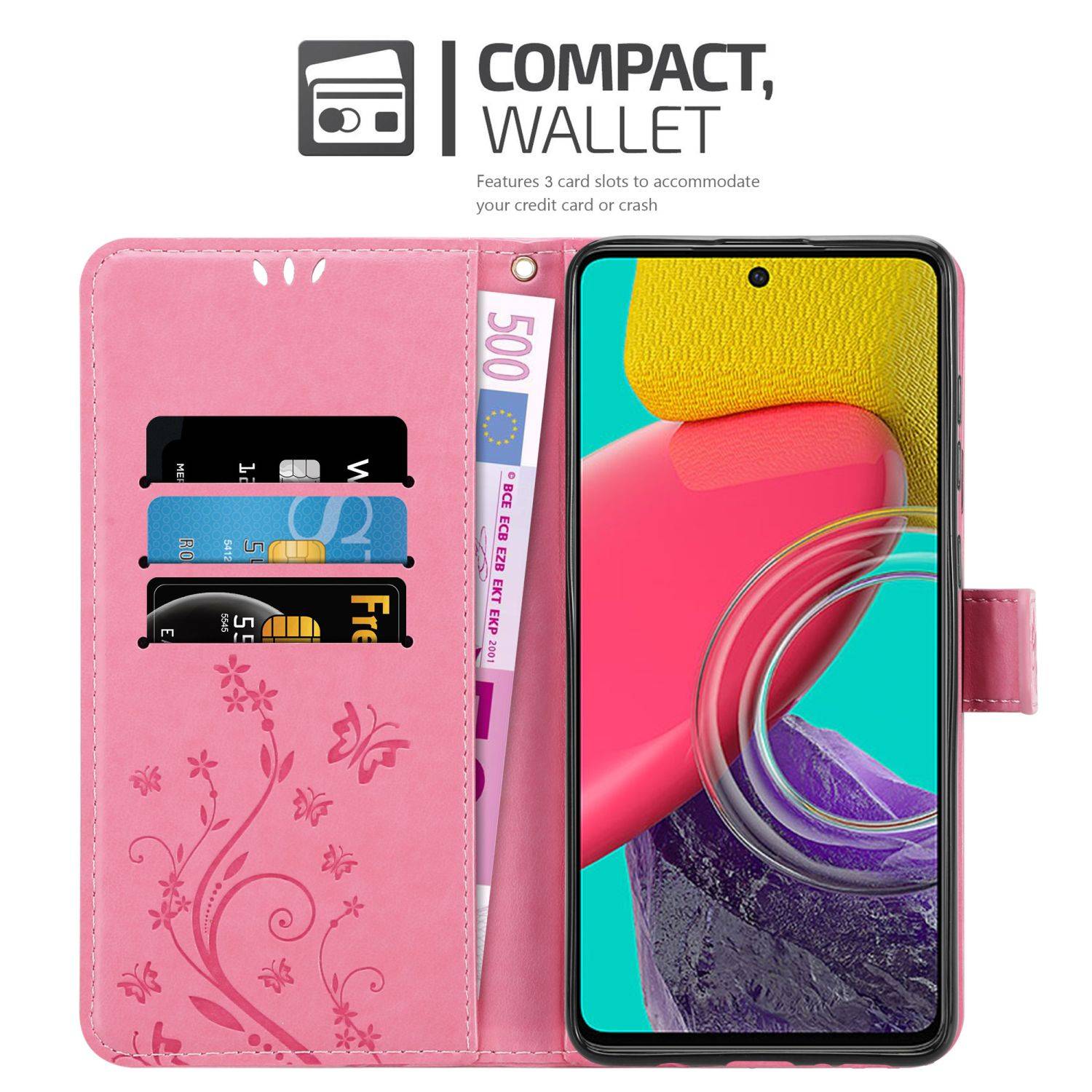 Cadorabo Hülle für Samsung Galaxy M53 5G Schutz Hülle in Rosa Schutzhülle Handy Hülle Etui Case Blumen Flower